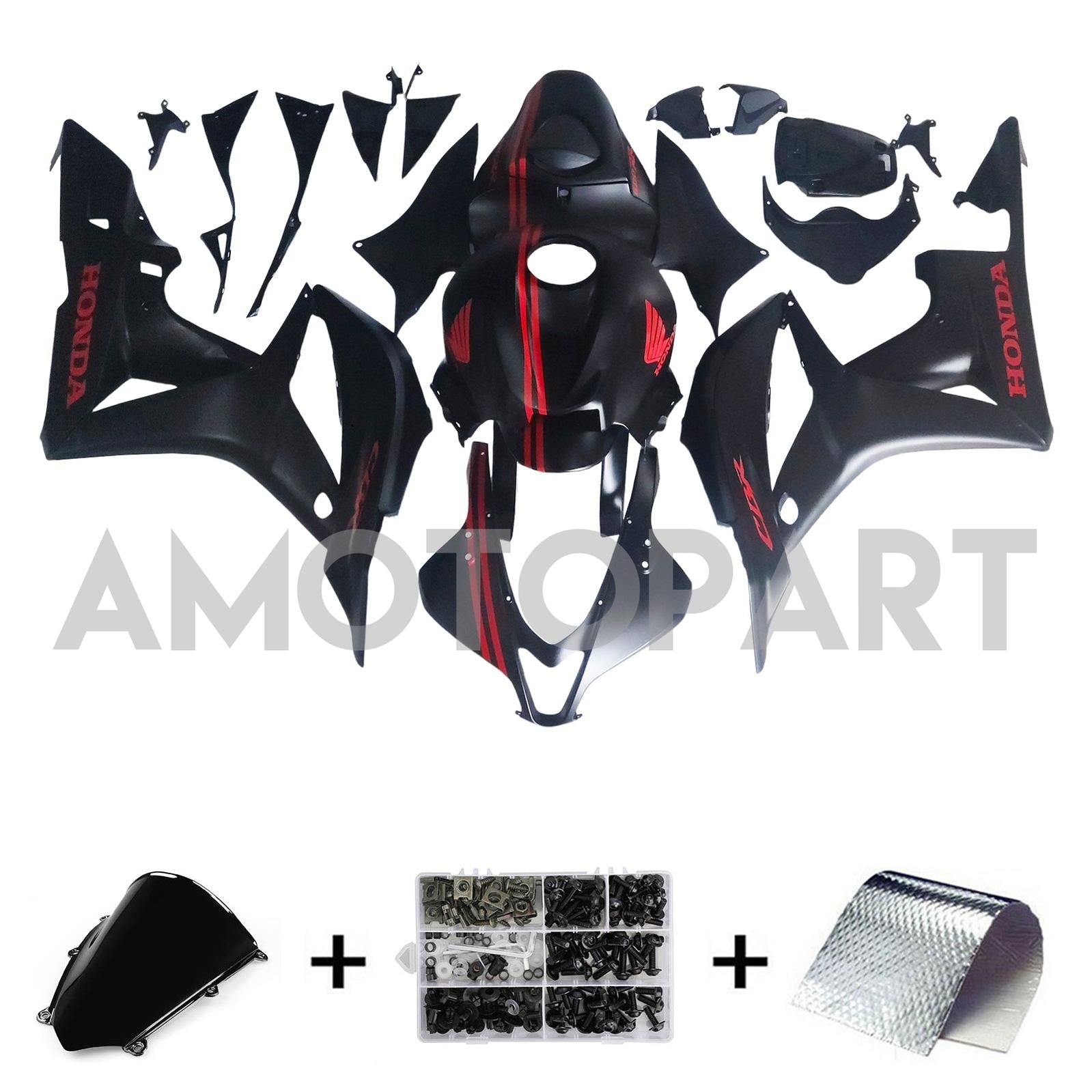 Amotopart 2007-2008 Honda CBR600RR Matte Black Red Fairing Kit