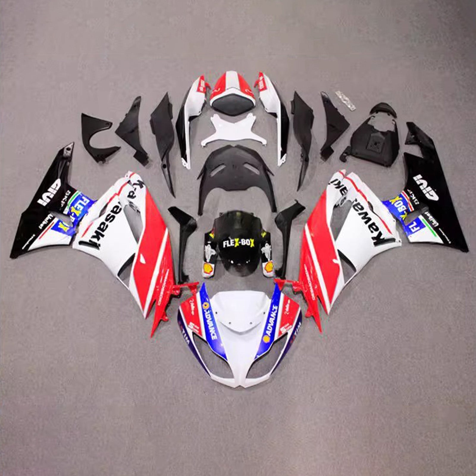Amotopart 2009-2012 Kawasaki ZX6R 636 White Black Blue Red Fairing Kit