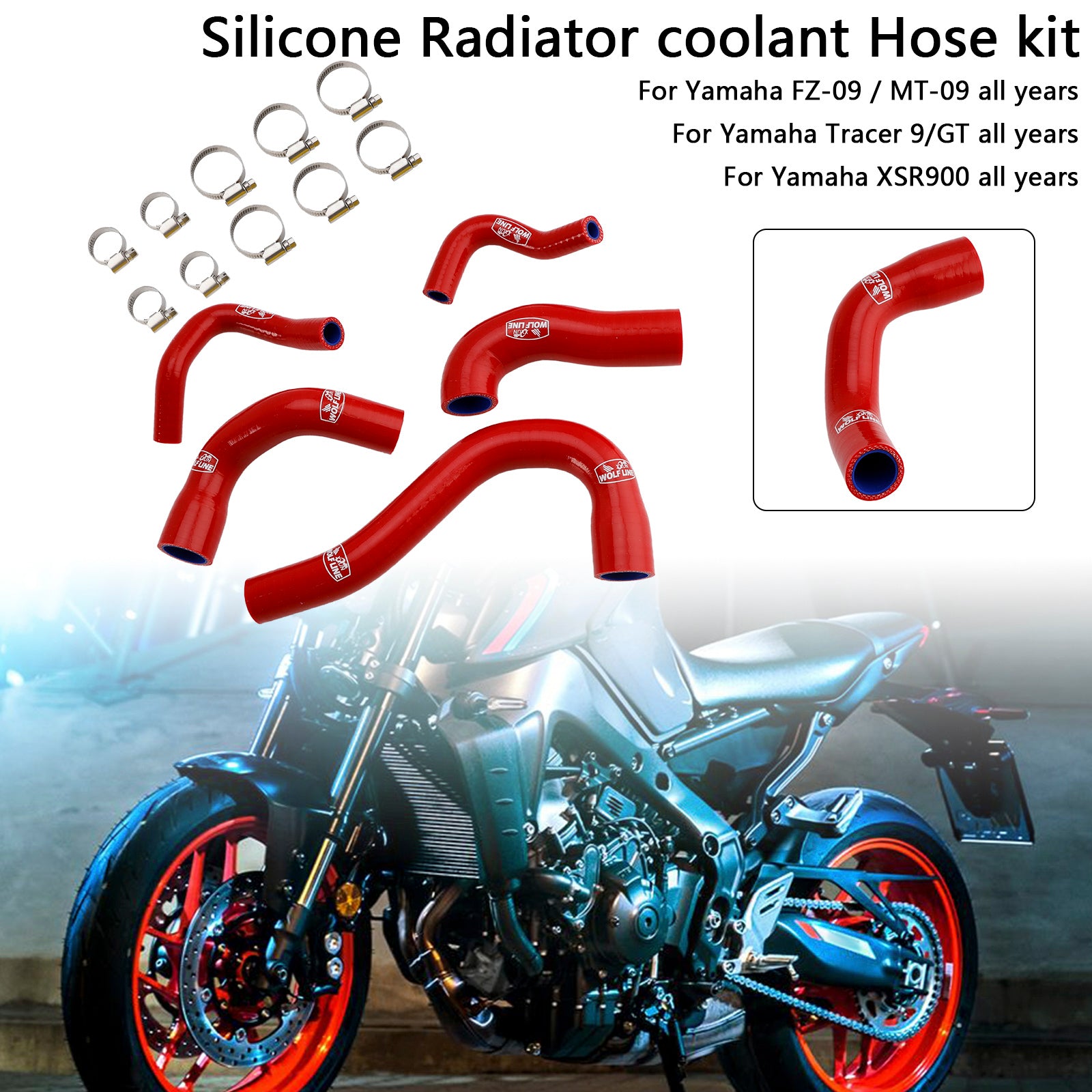 All Years Yamaha MT-09 XSR900 Tracer 9/GT Silicone Radiator coolant Hose