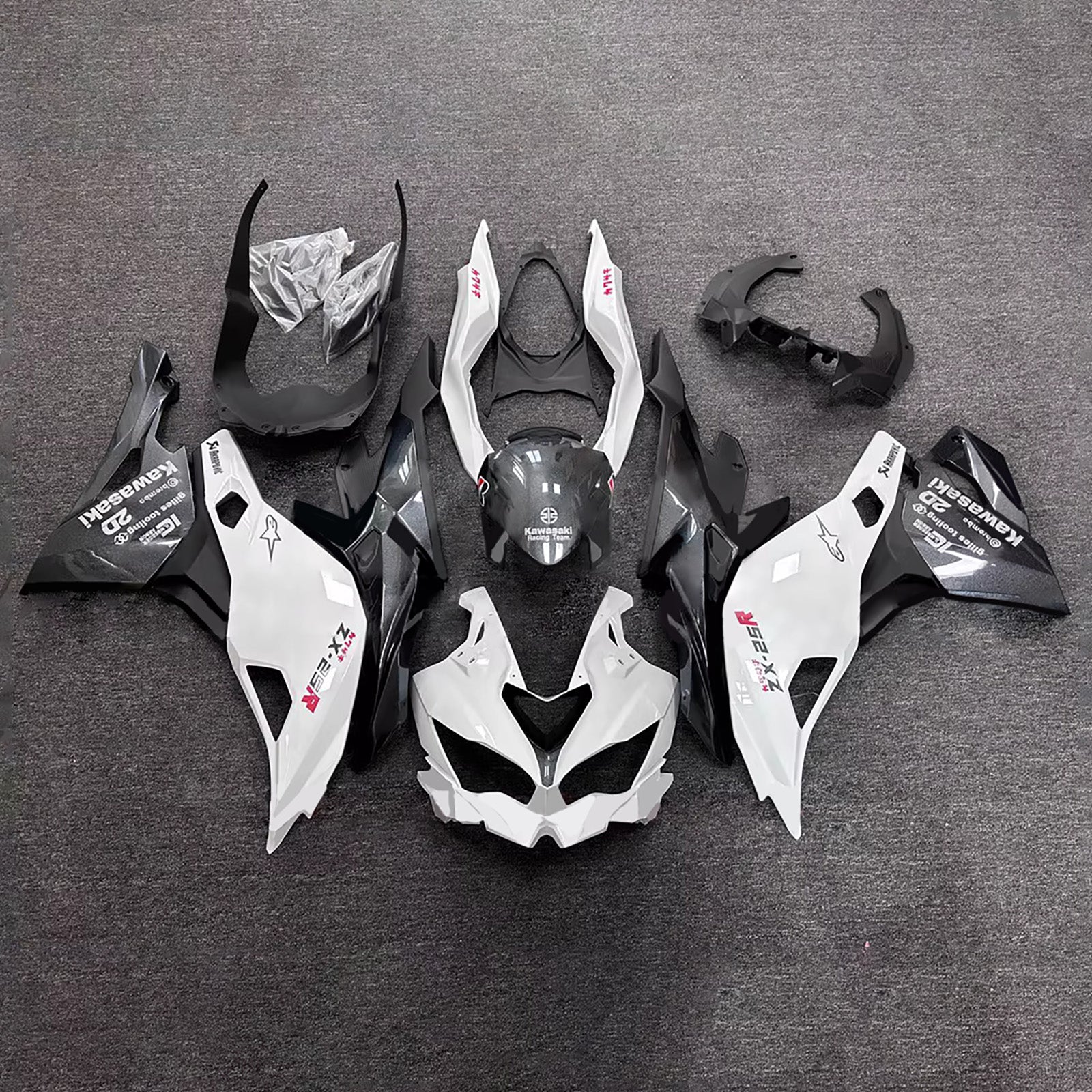 Amotopart 2019-2022 Kawasaki Ninja ZX-25R 2023-2025 Kawasaki Ninja ZX-4R/ZX-4RR White Black Fairing Kit