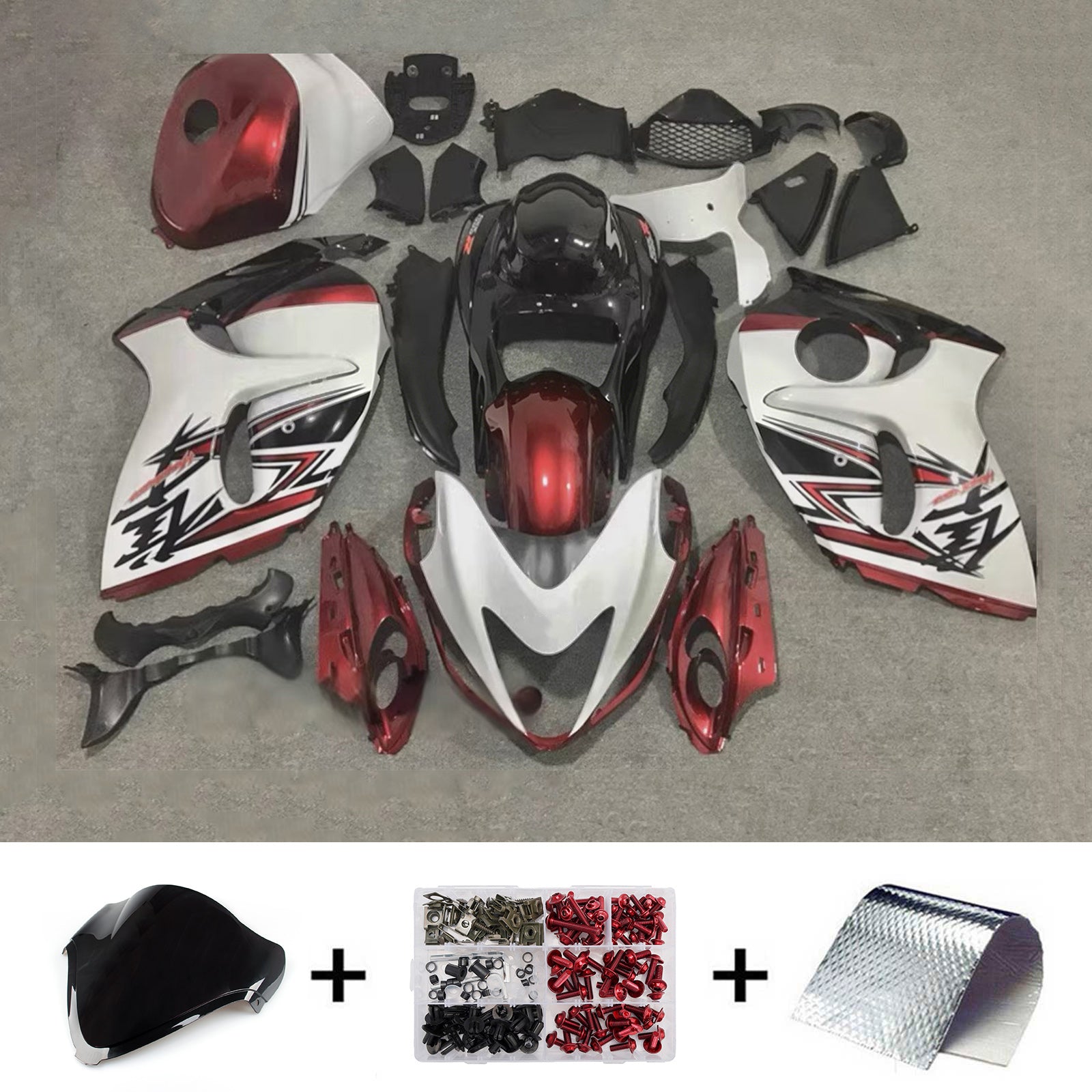 Amotopart 2008–2020 Suzuki Hayabusa GSX1300R Weiß/Rot/Schwarz Verkleidungsset