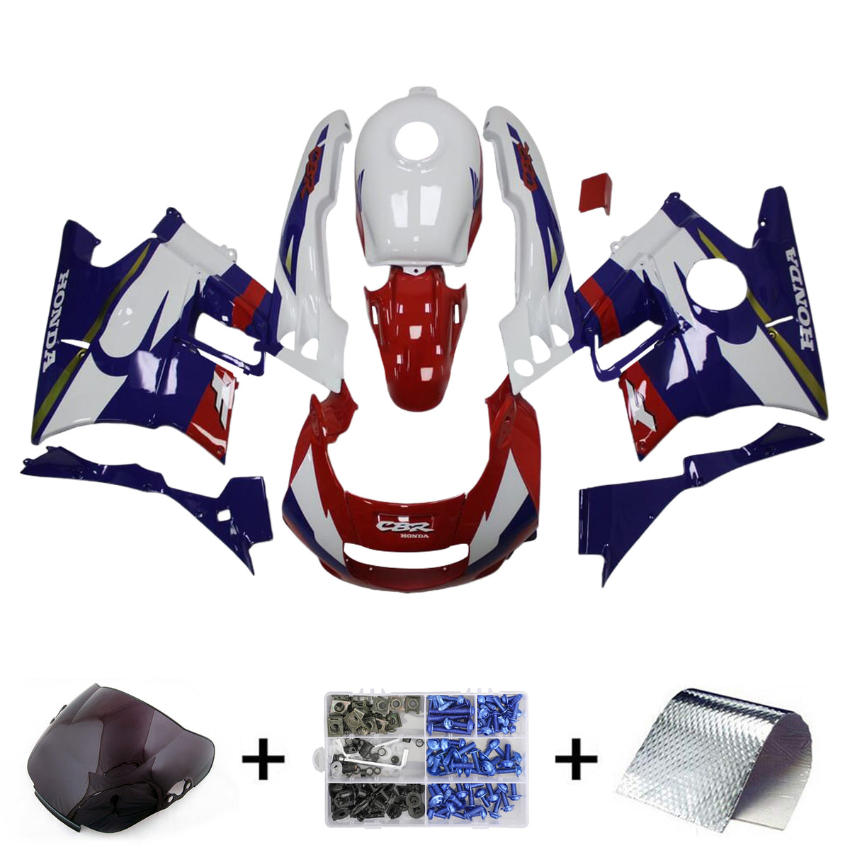 Amotopart 1991-1994 Honda CBR600 F2 Kit de carénage blanc bleu rouge