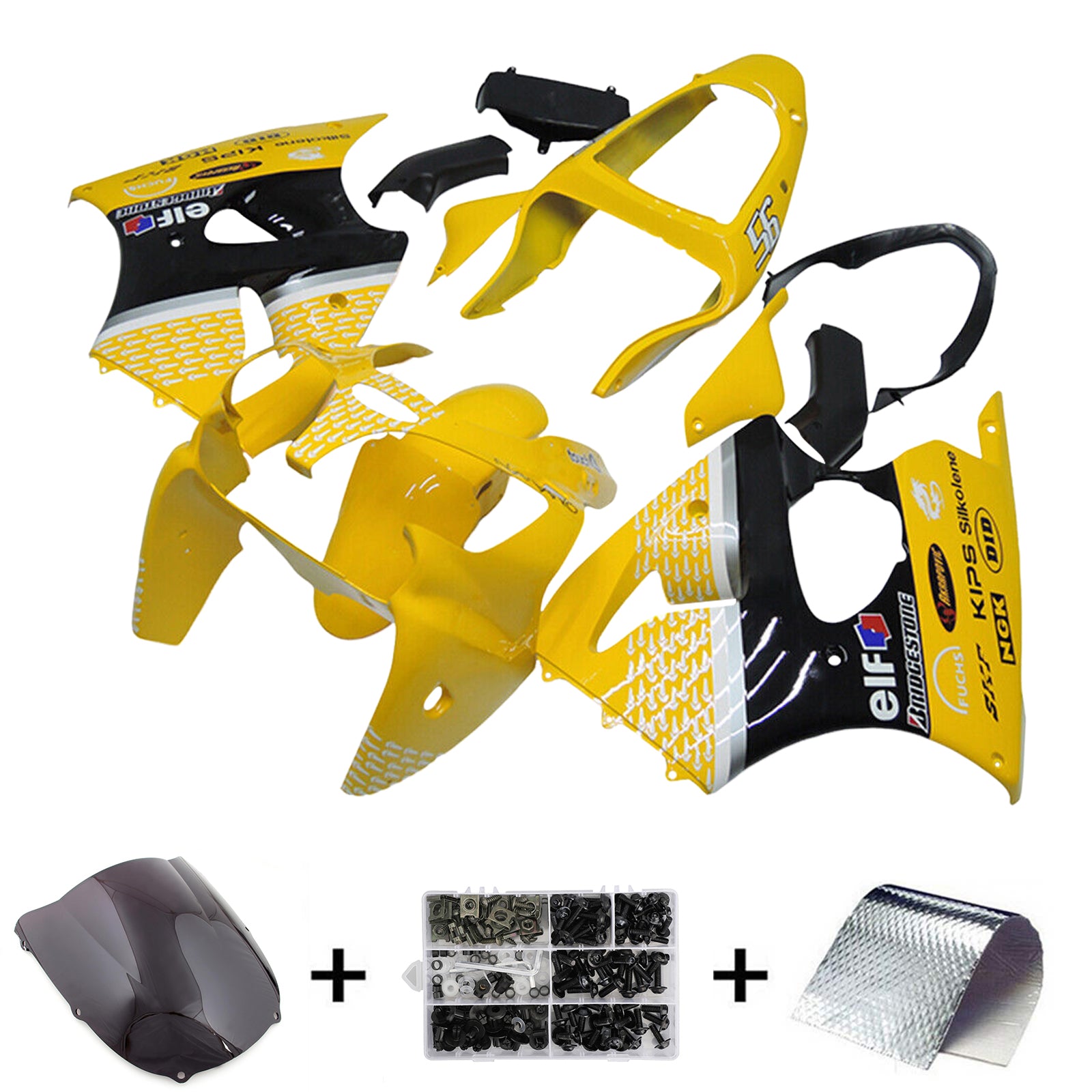 Amotopart 1998-1999 Kawasaki ZX6R Black Yellow Fairing Kit