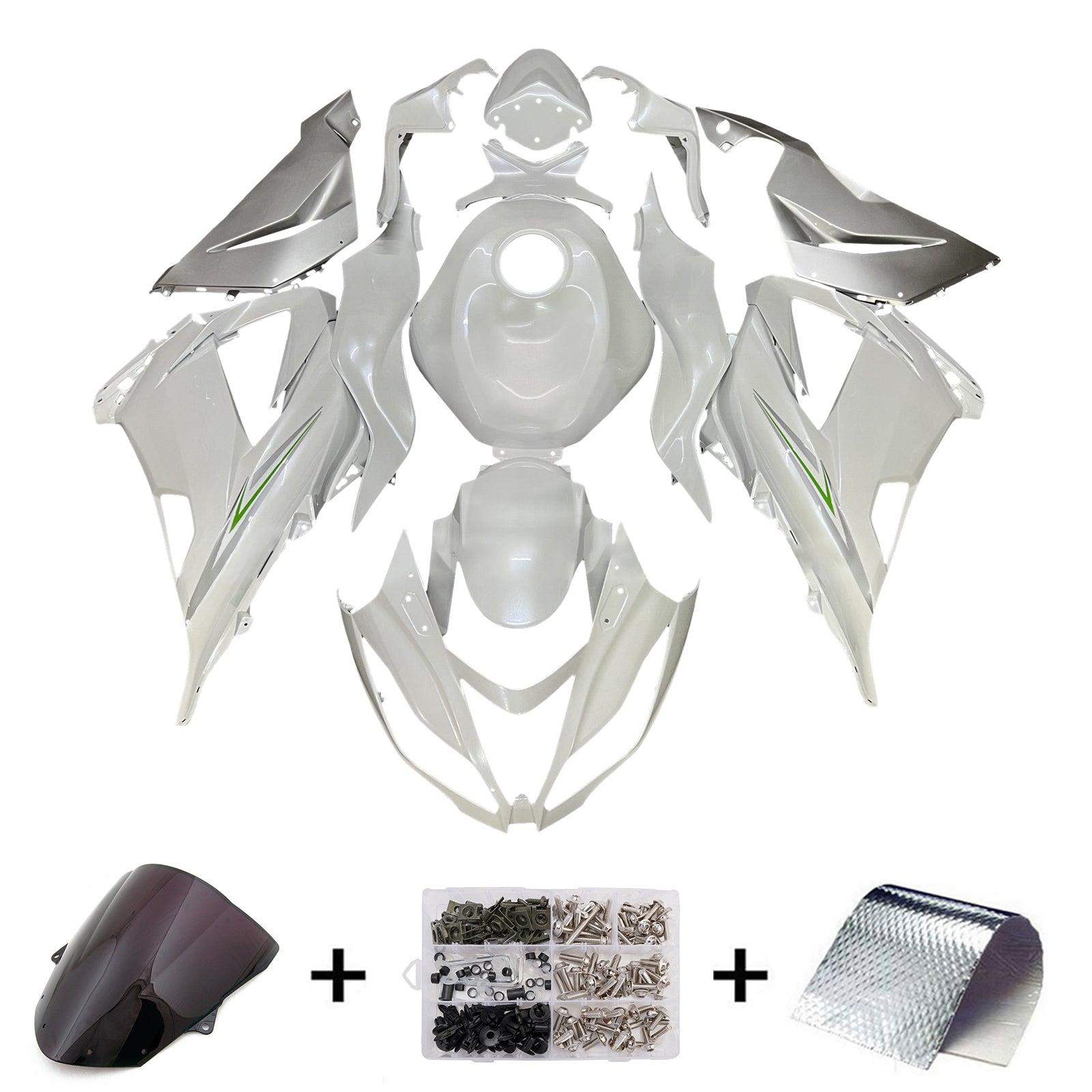 Amotopart 2013-2018 Kawasaki ZX6R 636 White Fairing Kit