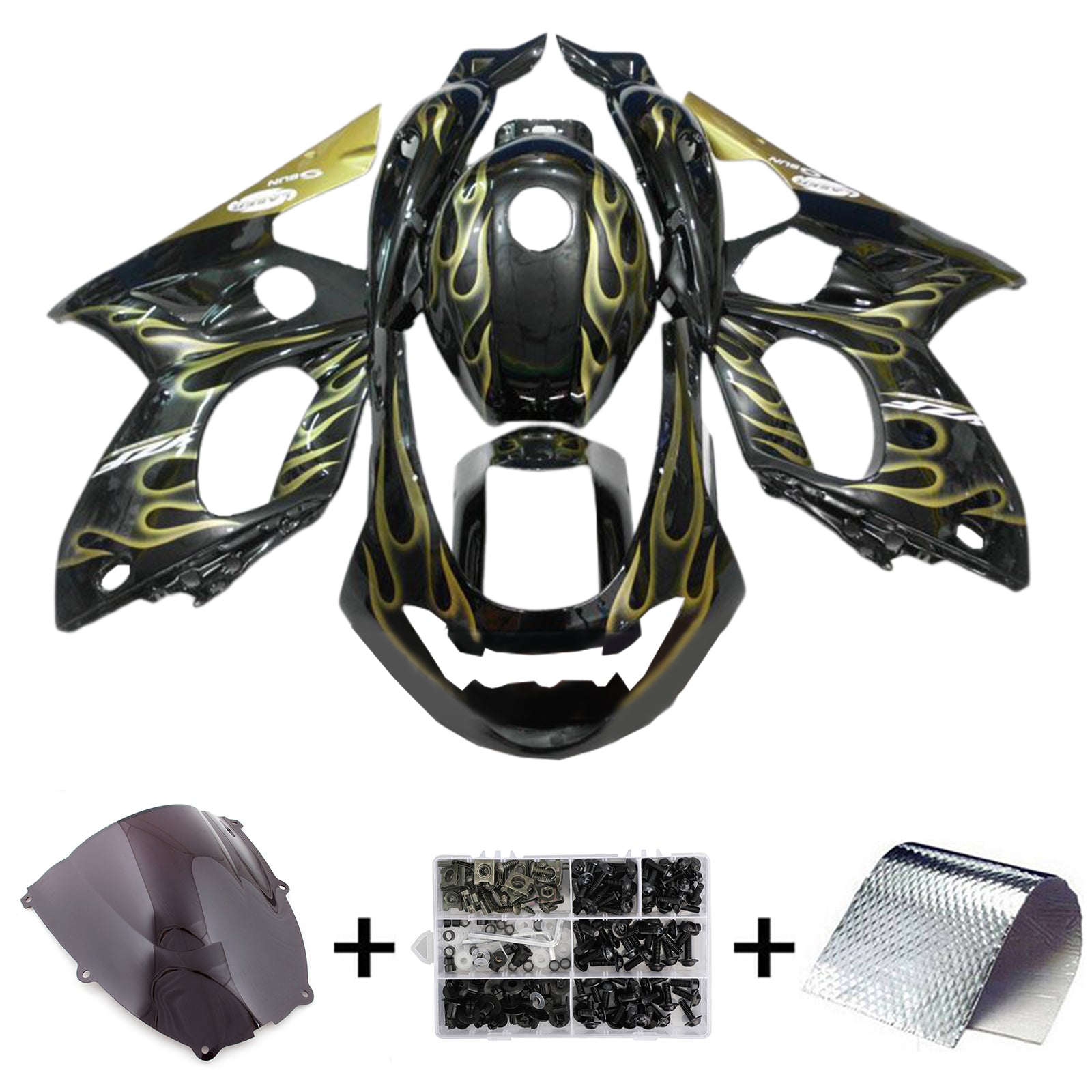 Amotopart 1996-2007 Yamaha YZF 600R Thundercat Glossy Black Gold Fairing Kit