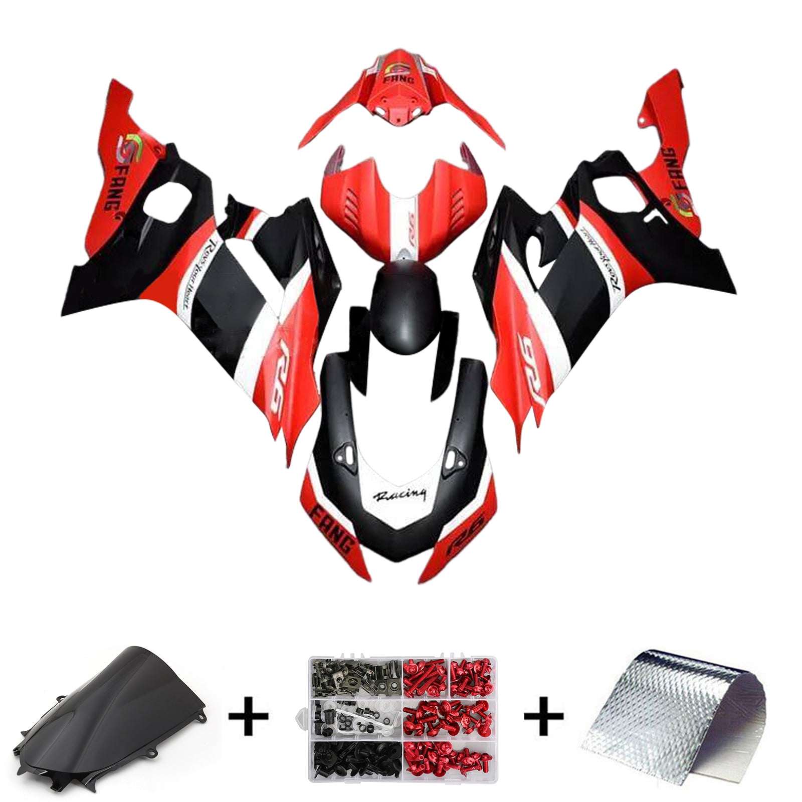 Amotopart 2017-2023 Yamaha YZF R6 Kit de carenado rojo blanco negro mate