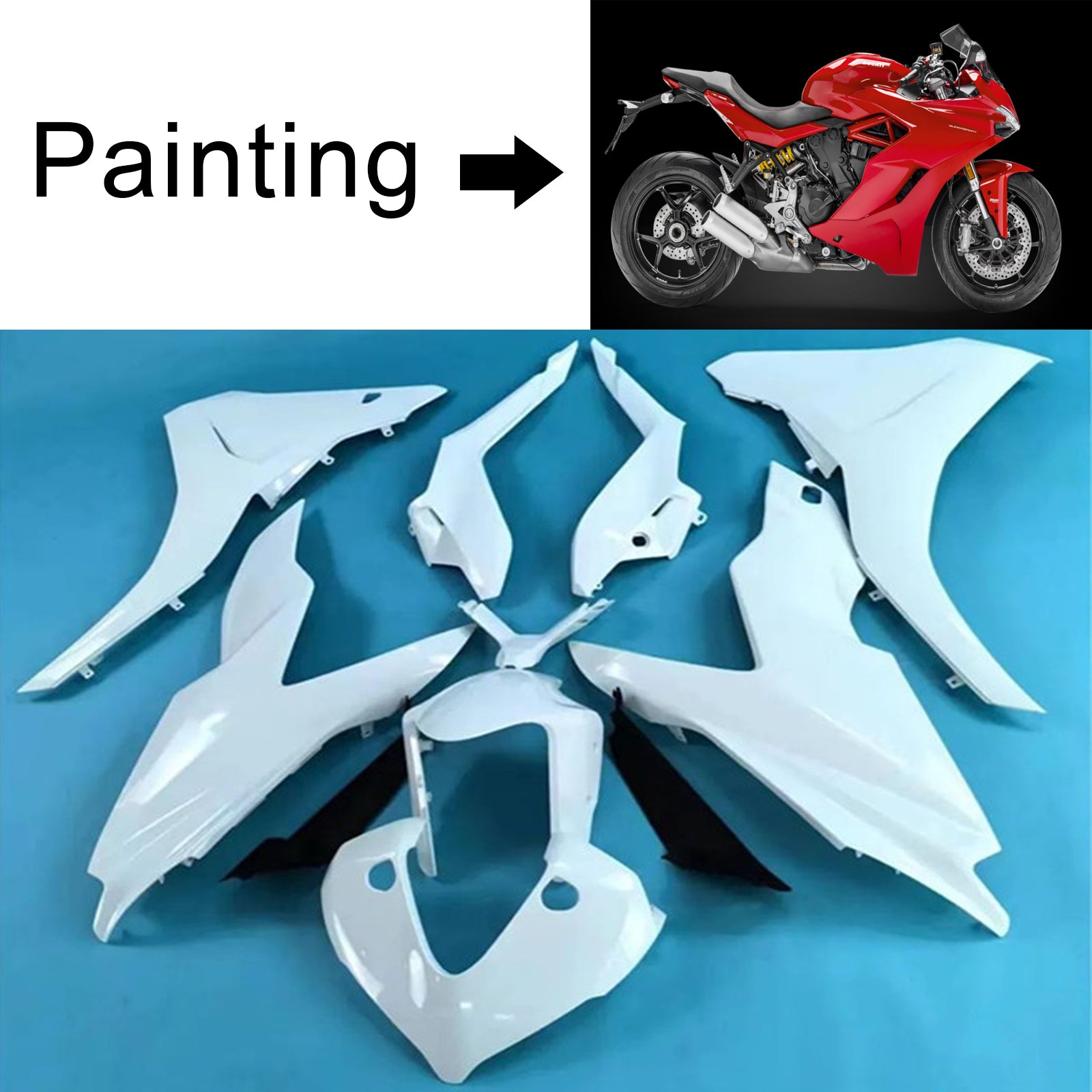 Kit de carenado Amotopart 2017-2022 Ducati Supersport 939 / 939S negro rojo