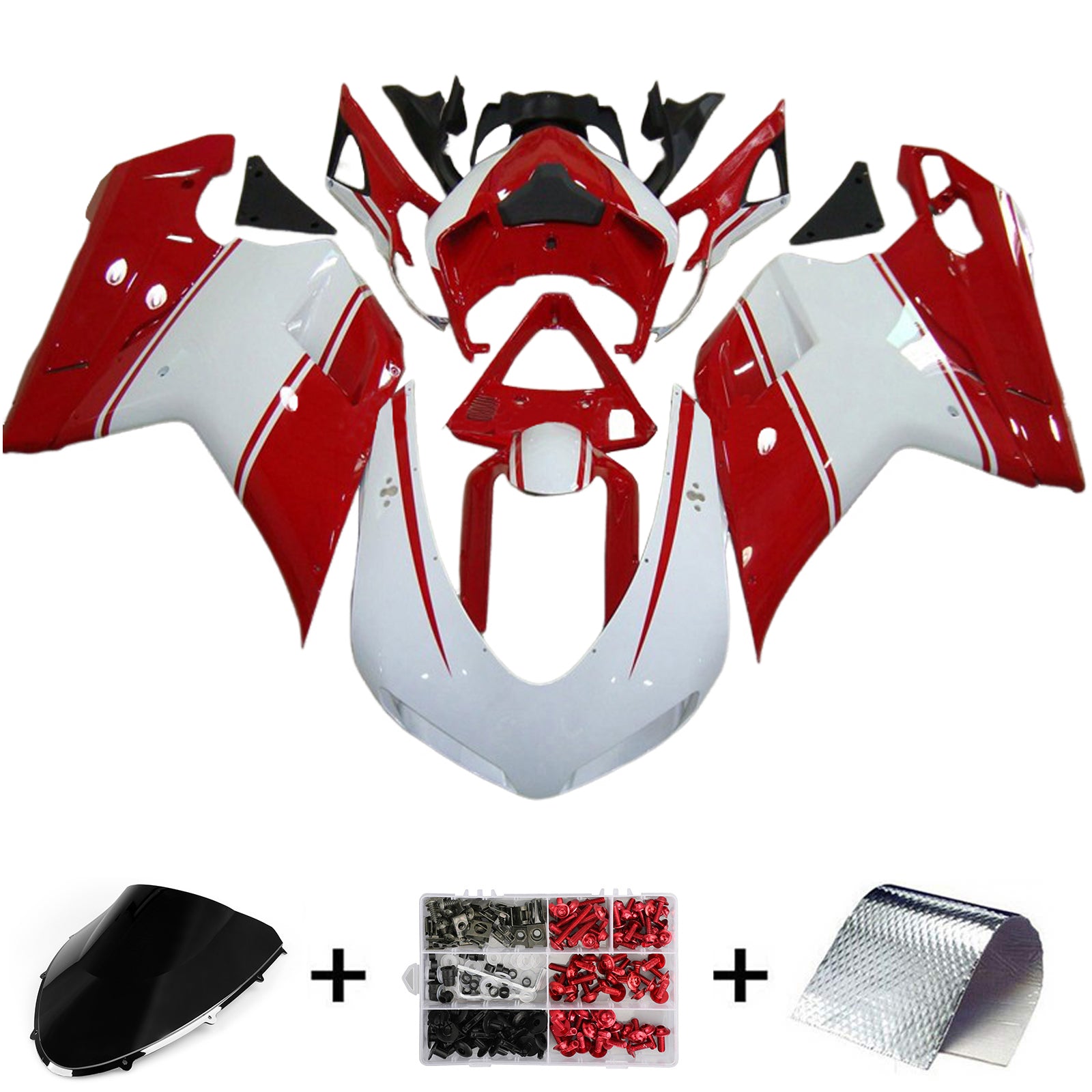 Amotopart 2007-2011 Ducati 1098/1198/848 Red White Fairing Kit