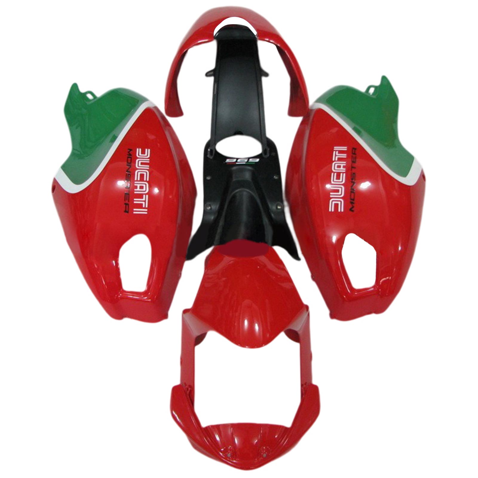 Amotopart Kit de carénage Ducati Monster 696 796 1100 S EVO rouge et vert toutes années