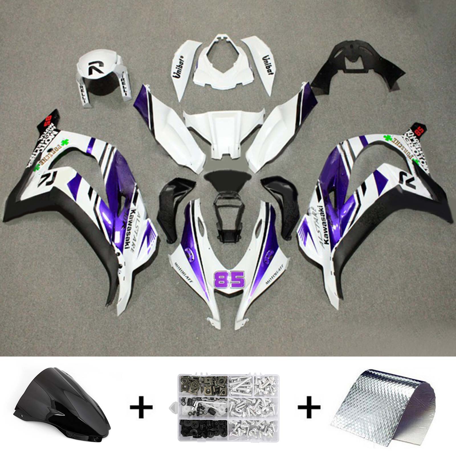 Kit carena Amotopart 2016-2020 ZX10R Kawasaki bianco e viola