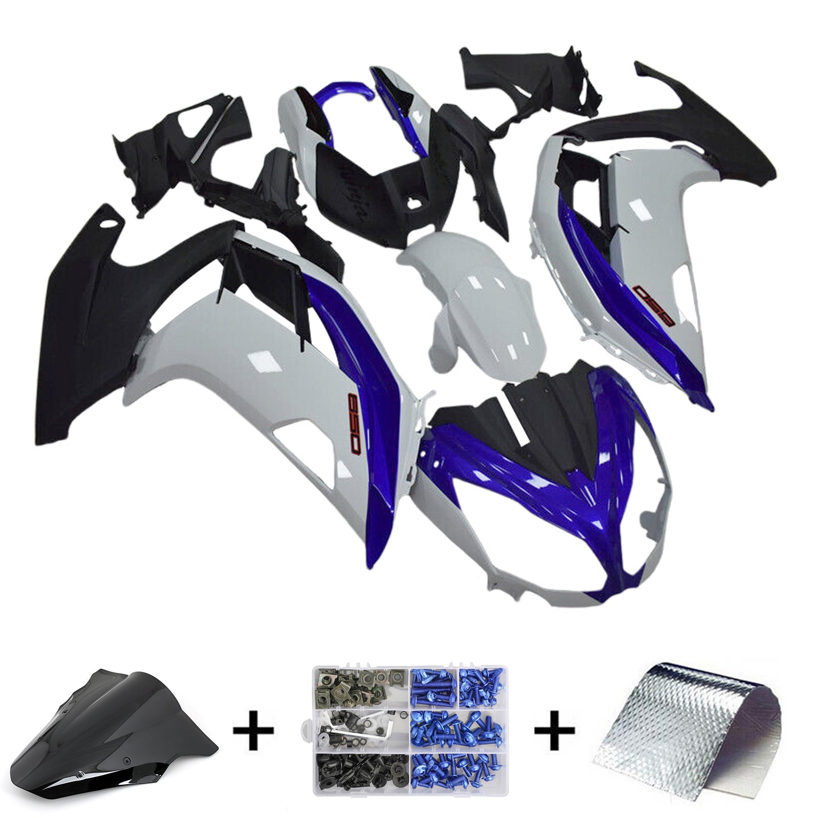 Amotopart 2012-2016 Kawasaki ER6F/Ninja650 Kit de carénage noir bleu blanc