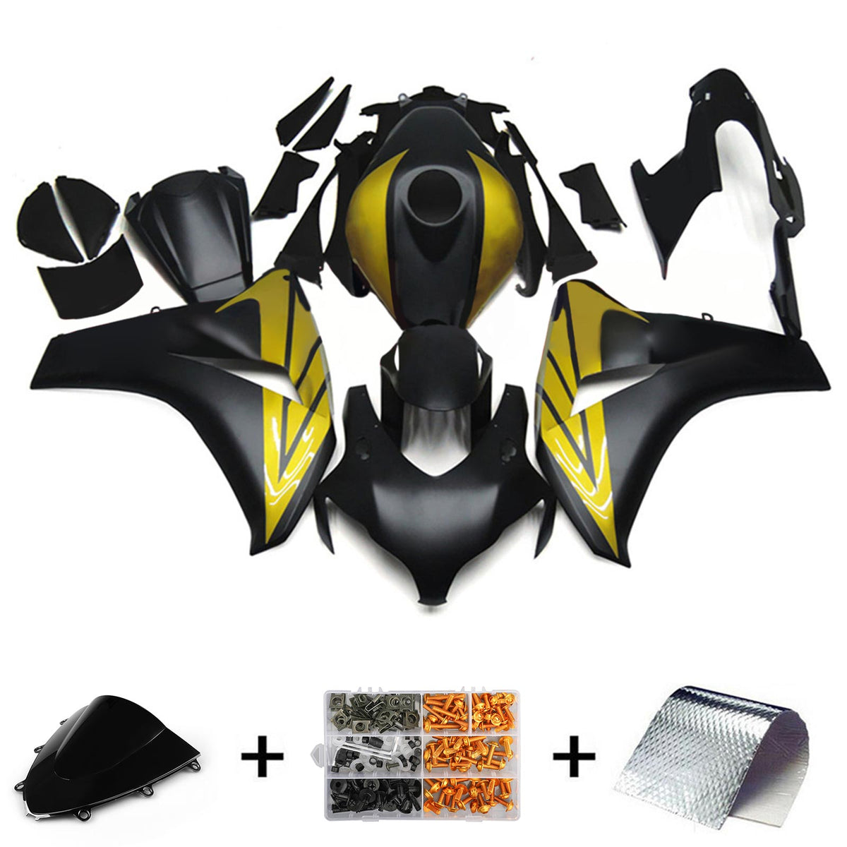 Amotopart 2008-2011 Honda CBR1000RR Kit de carénage noir et or