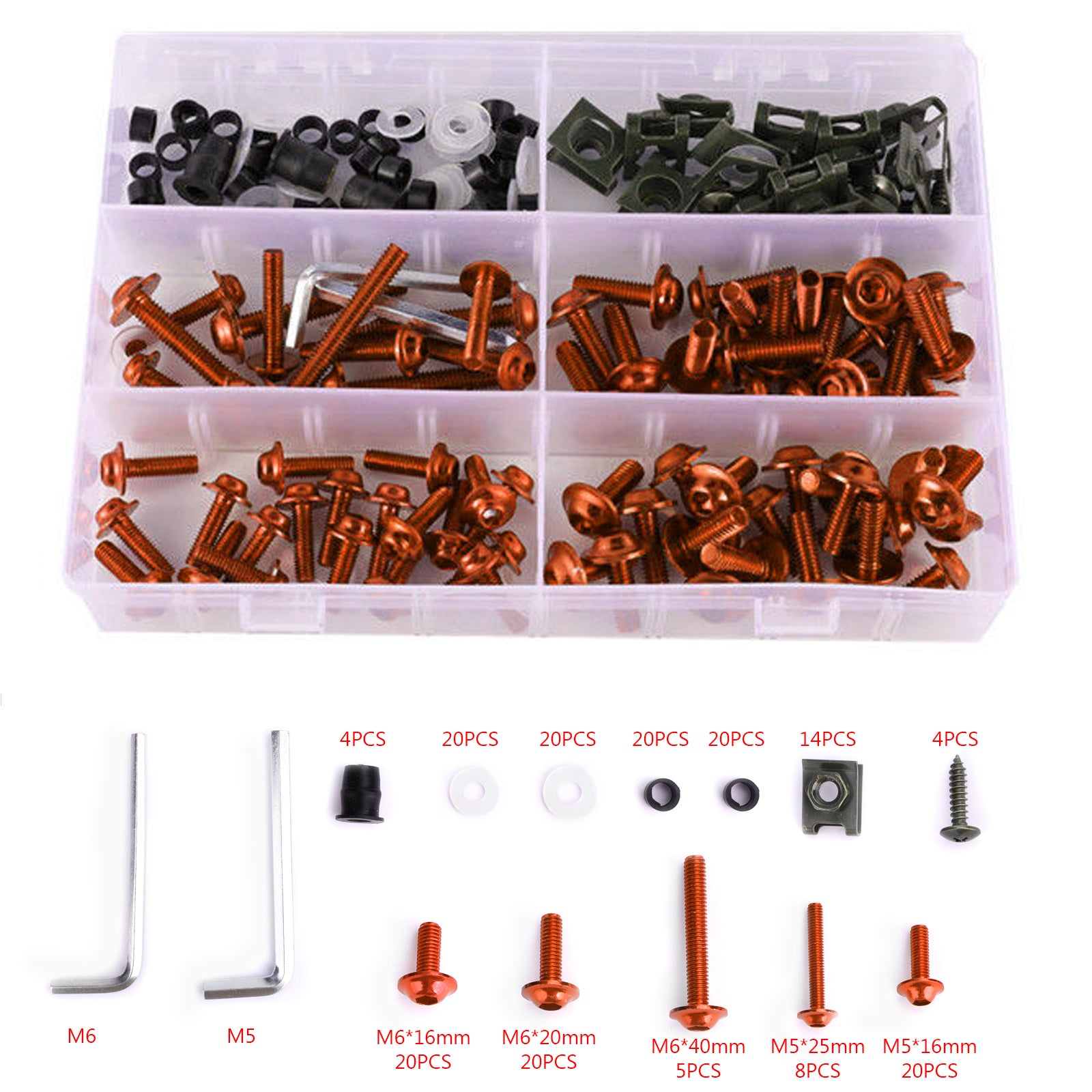 177PCS Motorcycle Sportbike Windscreen Fairing Bolts Kit Orange Fastener Screws