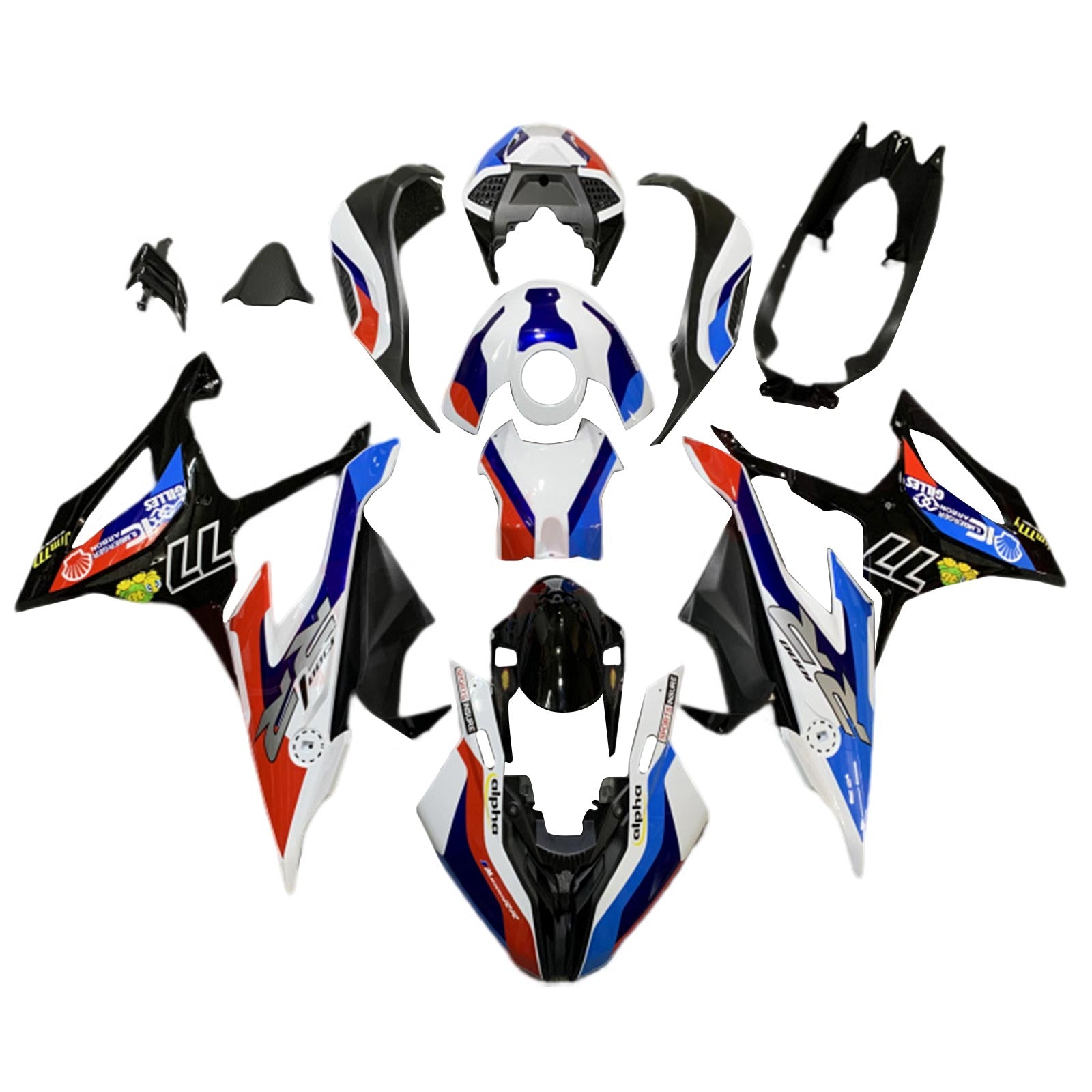 Amotopart BMW S1000RR 2019-2022 Kit de carénage bleu et rouge Style3