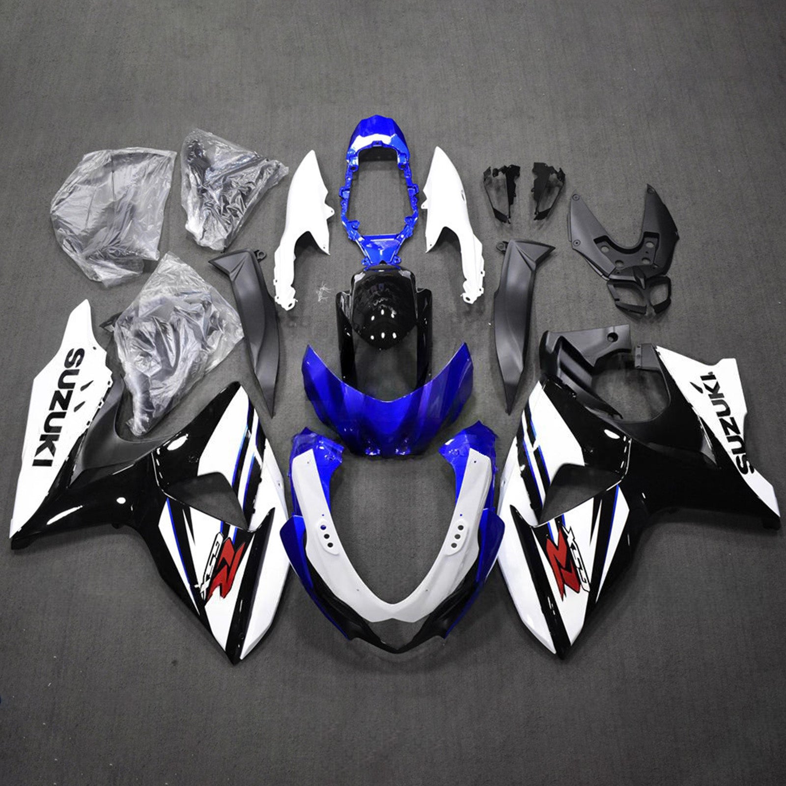 Amotopart 2009-2016 Suzuki GSXR1000 Black White Blue Fairing Kit