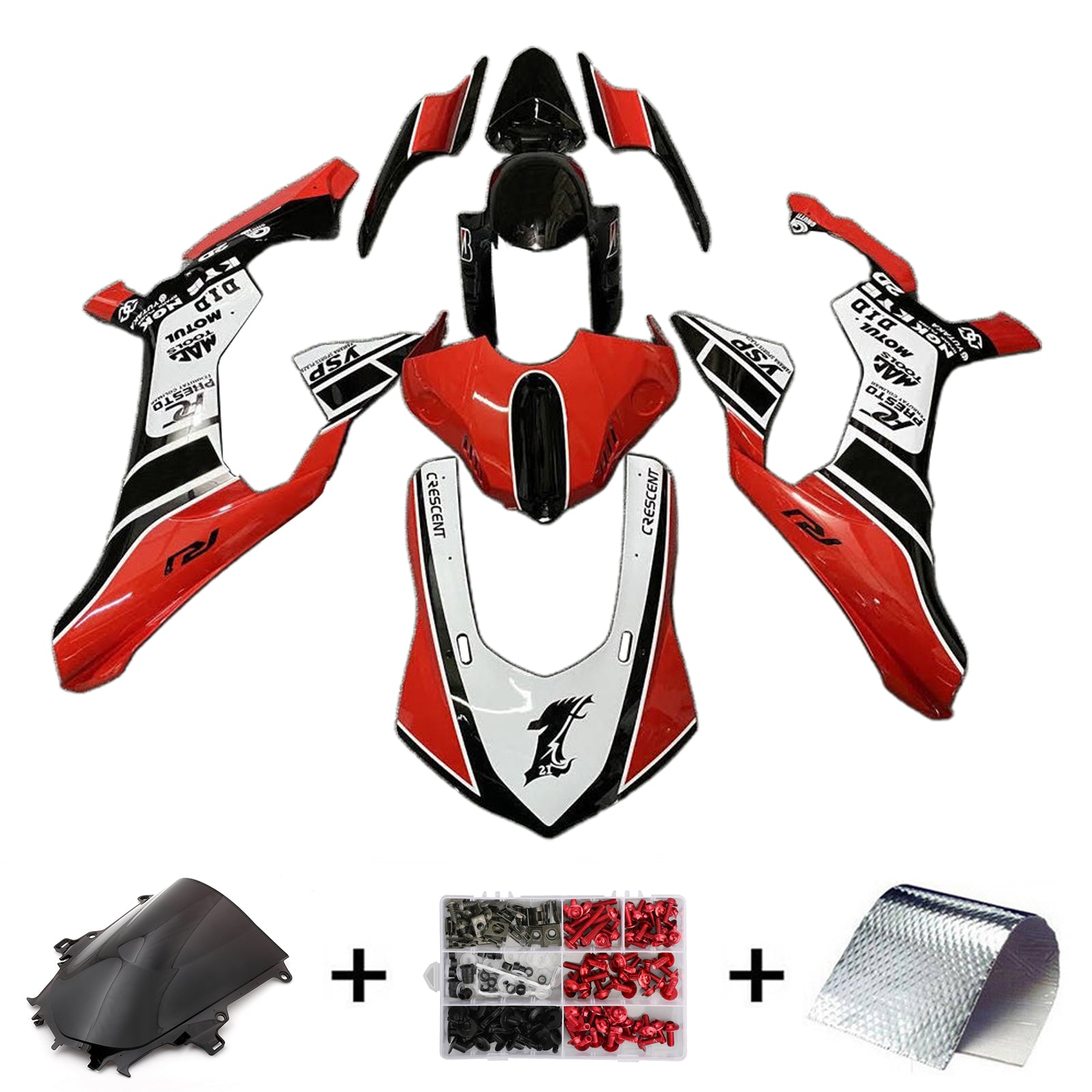 Amotopart 2020-2024 Yamaha YZF R1 Kit de carénage noir rouge blanc