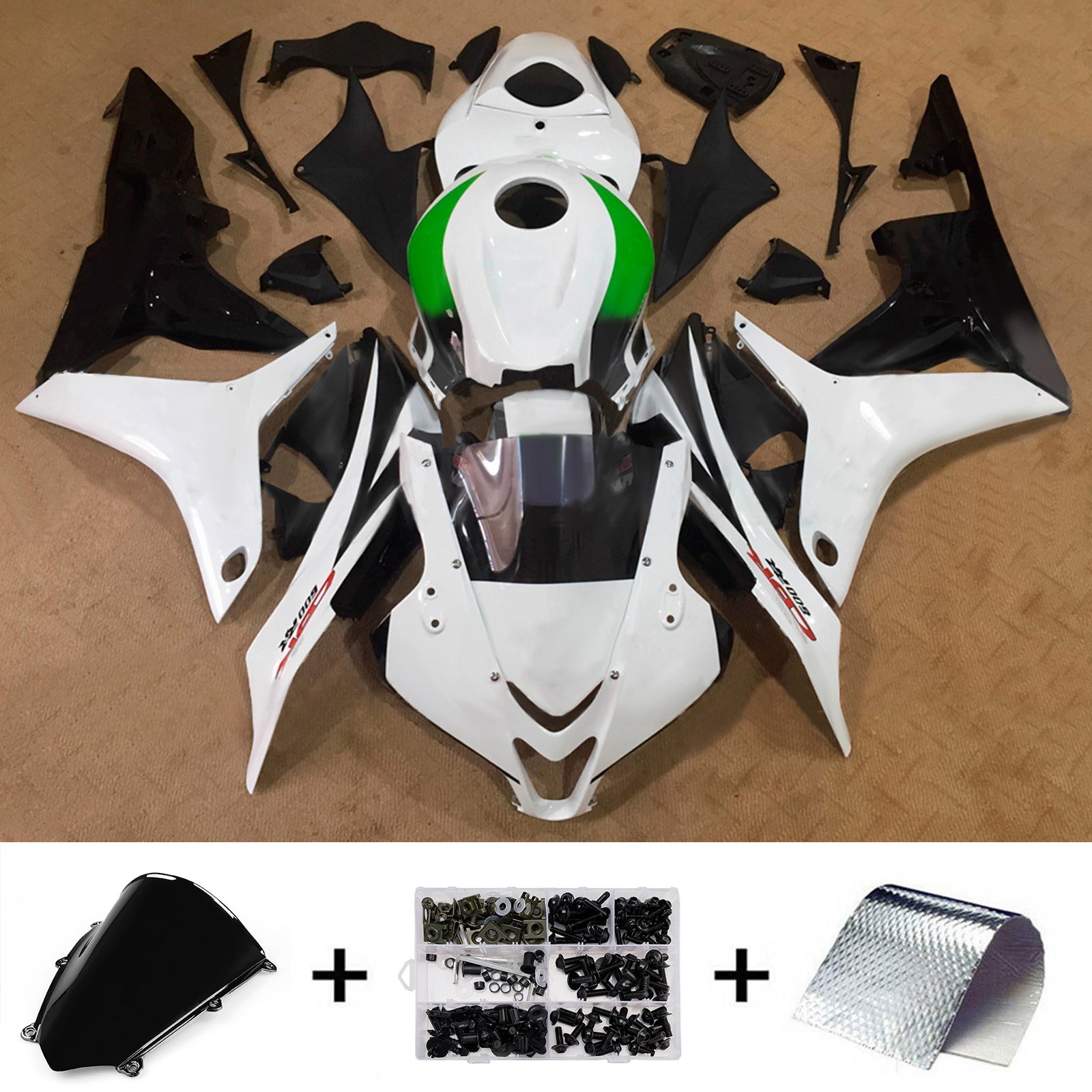 Amotopart 2007-2008 Honda CBR600RR White Green Fairing Kit