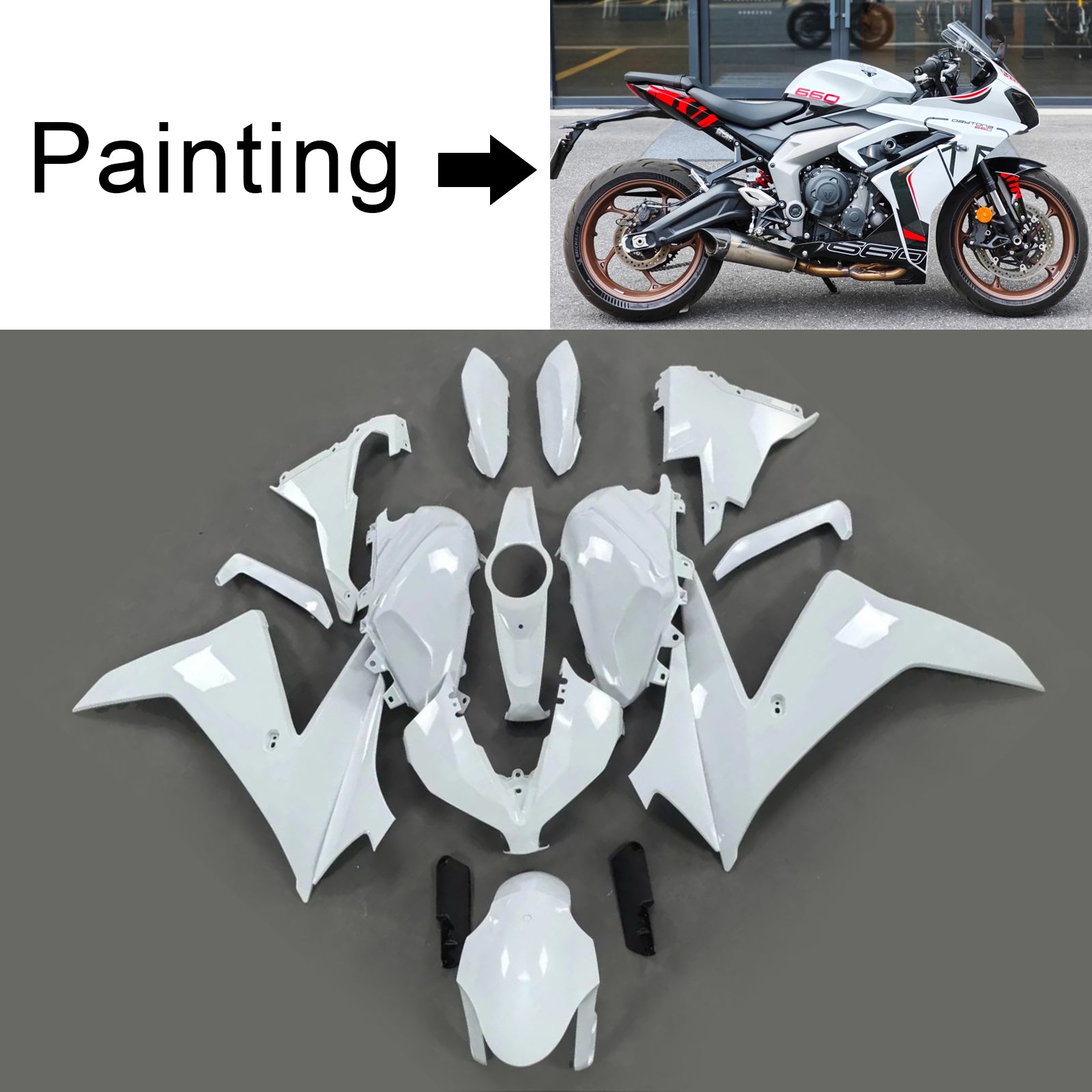 Amotopart 2024-2025 Triumph Daytona 660 Rot Schwarz Weiß Verkleidungssatz