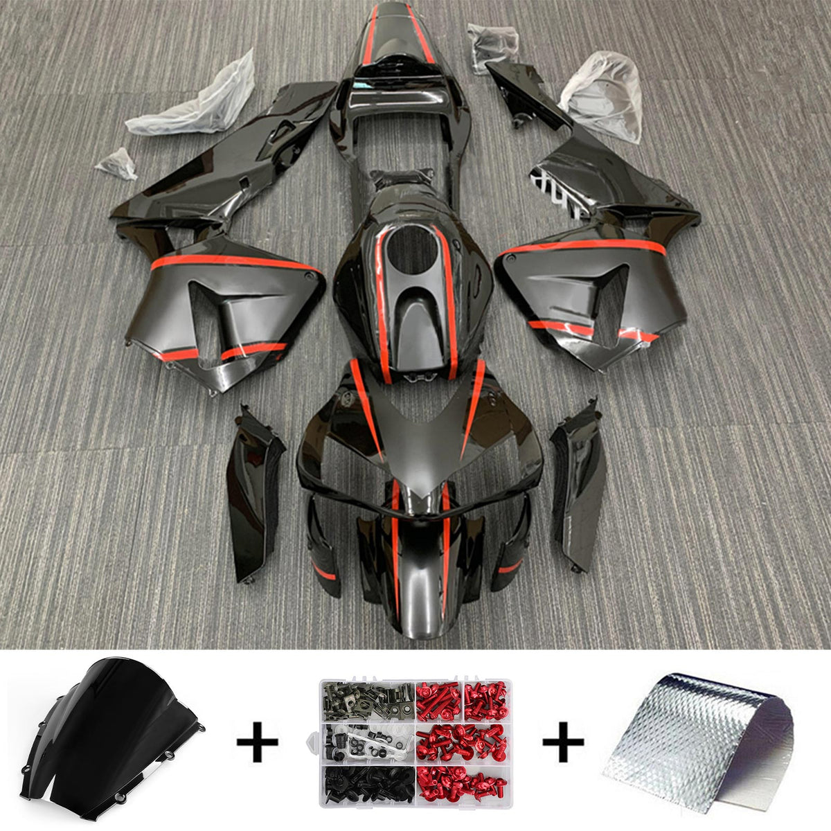 Kit carena Amotopart 2003-2004 Honda CBR600RR nero arancione