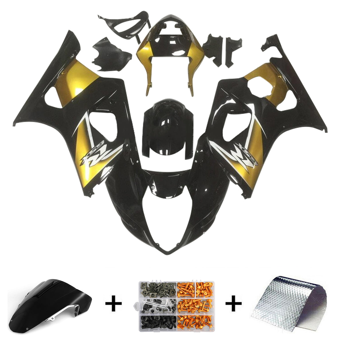 Amotopart 2003-2004 K3 GSXR1000 Suzuki Black&Gold Fairing Kit