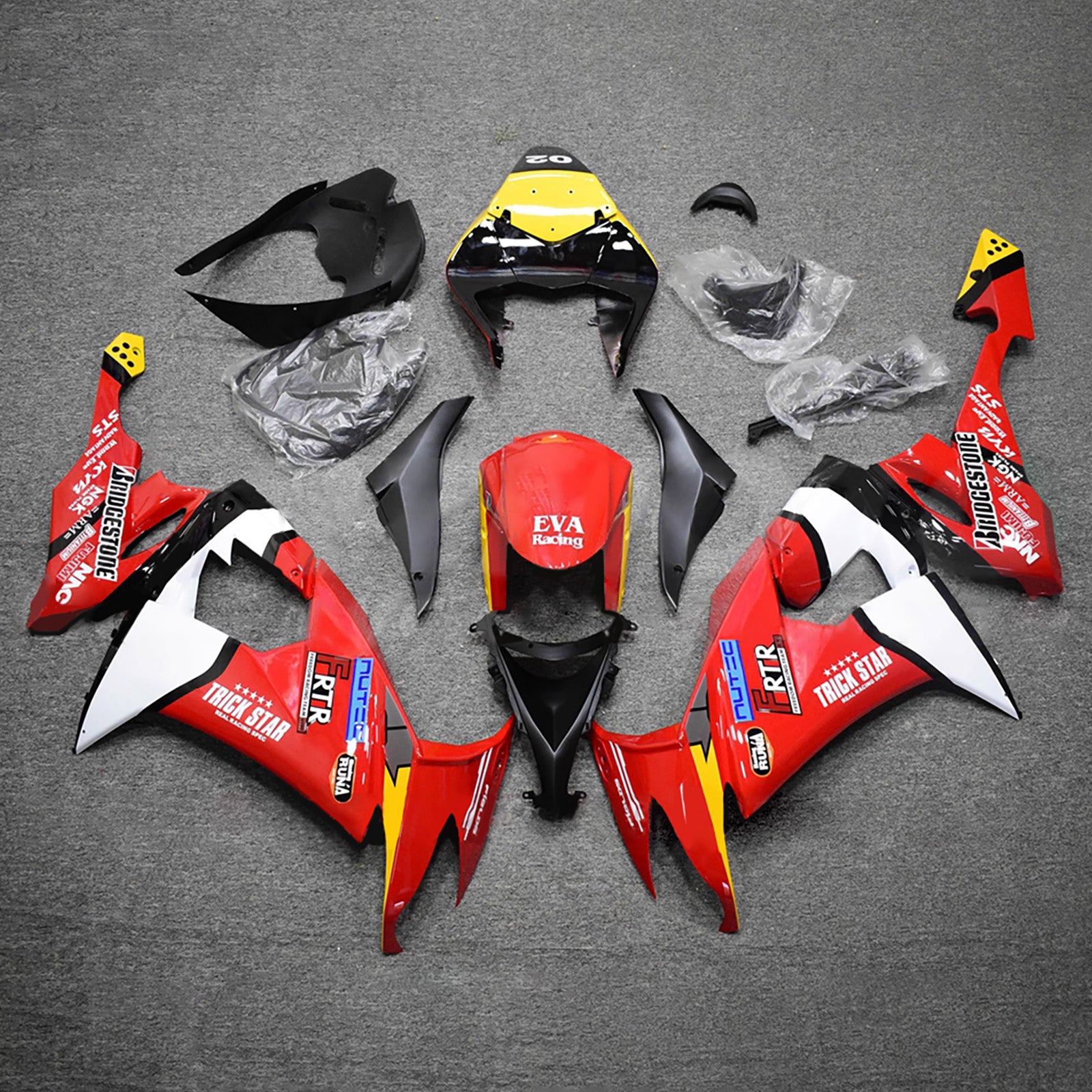 Amotopart 2008-2010 Kawasaki ZX10R Red White Yellow Black Fairing Kit