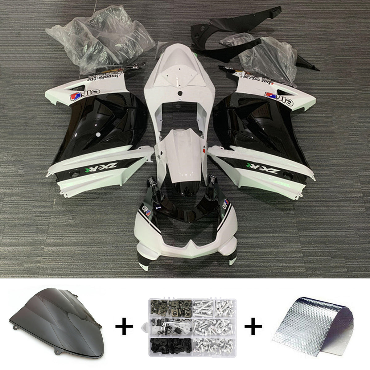 Amotopart 2008-2012 Kit carena Kawasaki EX250 Ninja250R bianco e nero