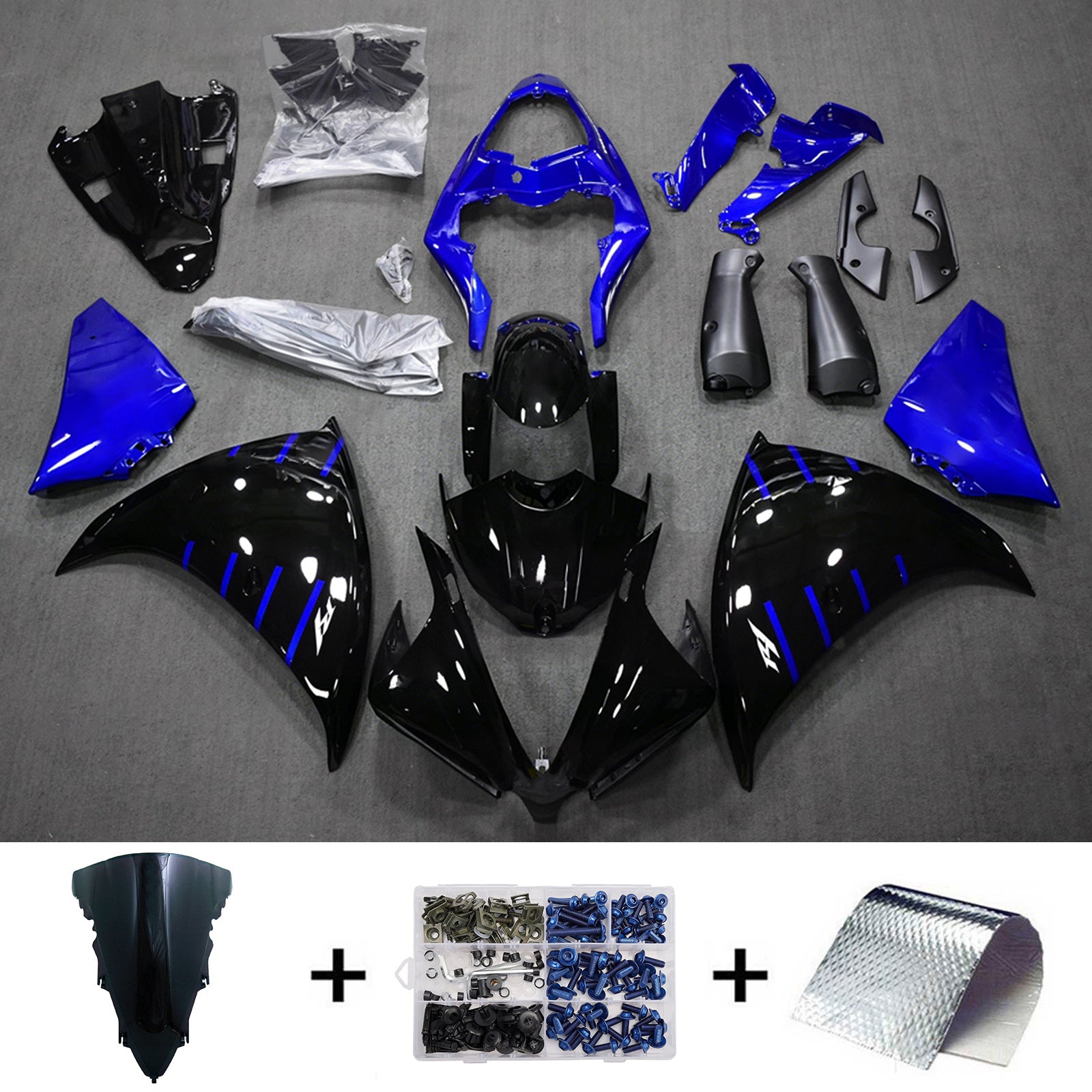 Amotopart 2012-2014 Yamaha YZF-R1 Black/Blue Fairing Kit