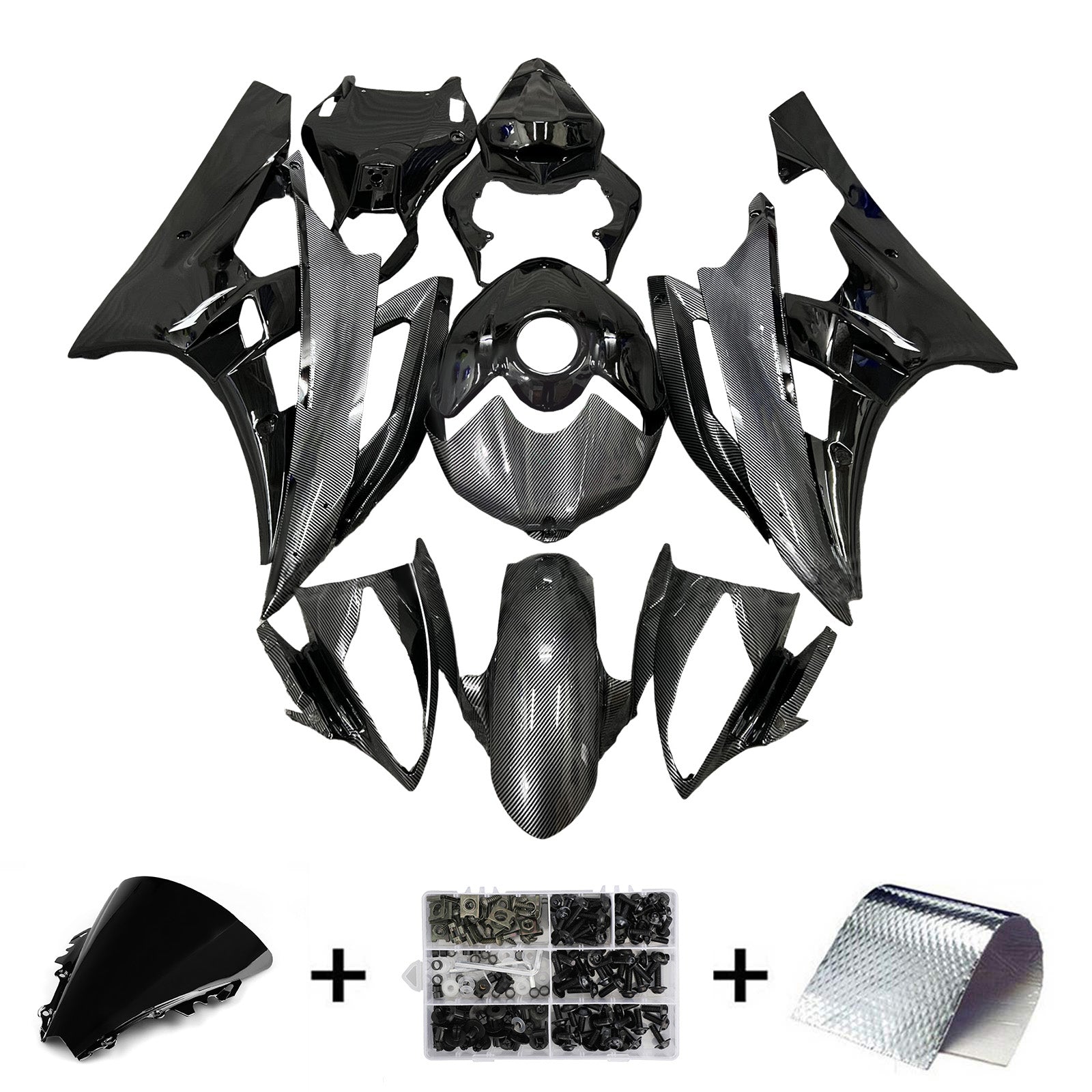 Amotopart 2006-2007 Yamaha YZF-R6 Grey & Black Carbon Fiber Pattern Fairing Kit