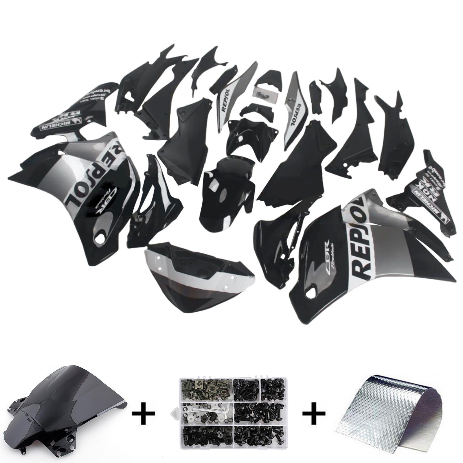 Amotopart 2011-2015 CBR250R Honda Kit de carénage noir et gris