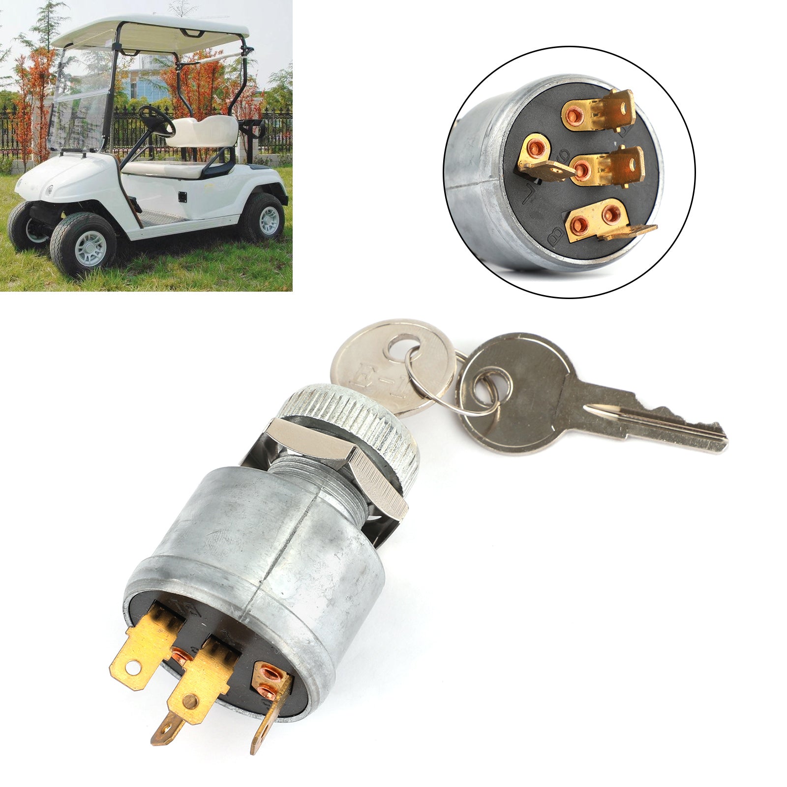 Nøglekontakt til EZGO-vogn - 4 ben m/fabrikslys 81+ Gas & Elektrisk 33639G01