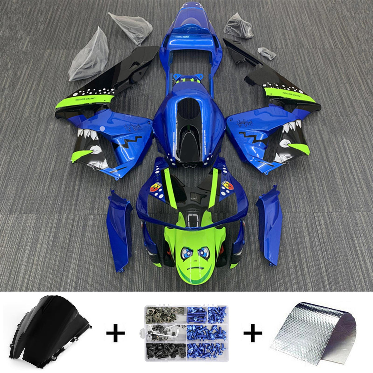 Amotopart 2003-2004 Honda CBR600RR Kit de carenado azul verde