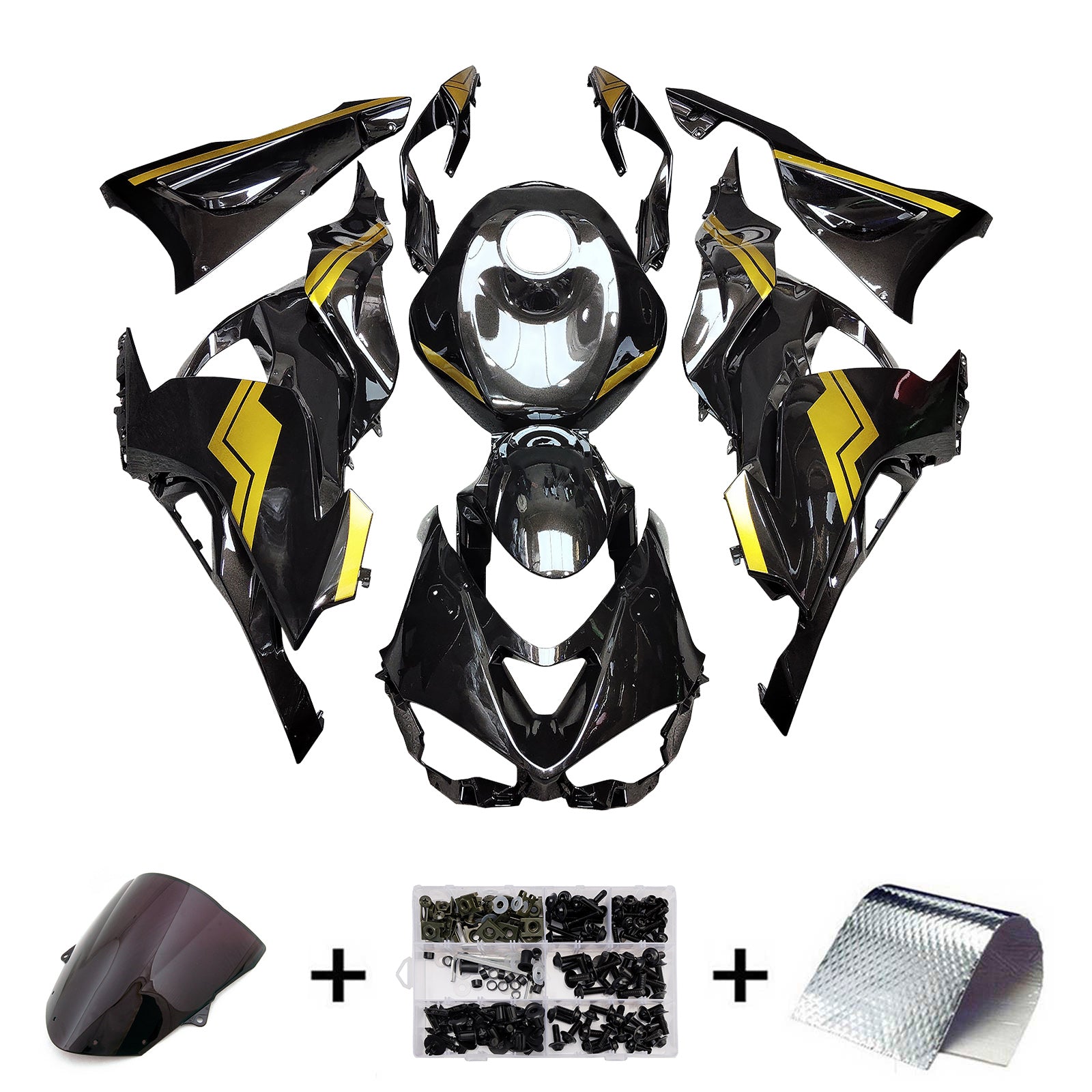 Amotopart 2024-2025 Kawasaki ZX-6R Black Gold Fairing Kit