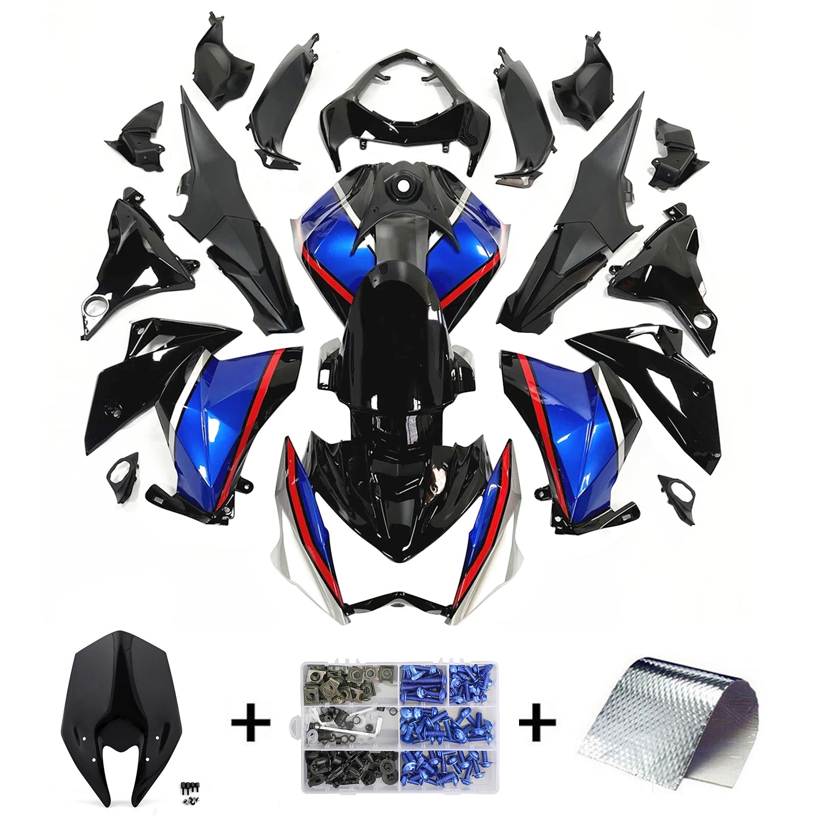 Amotopart Verkleidungssatz für Kawasaki Z800, Blau/Schwarz, 2013–2018