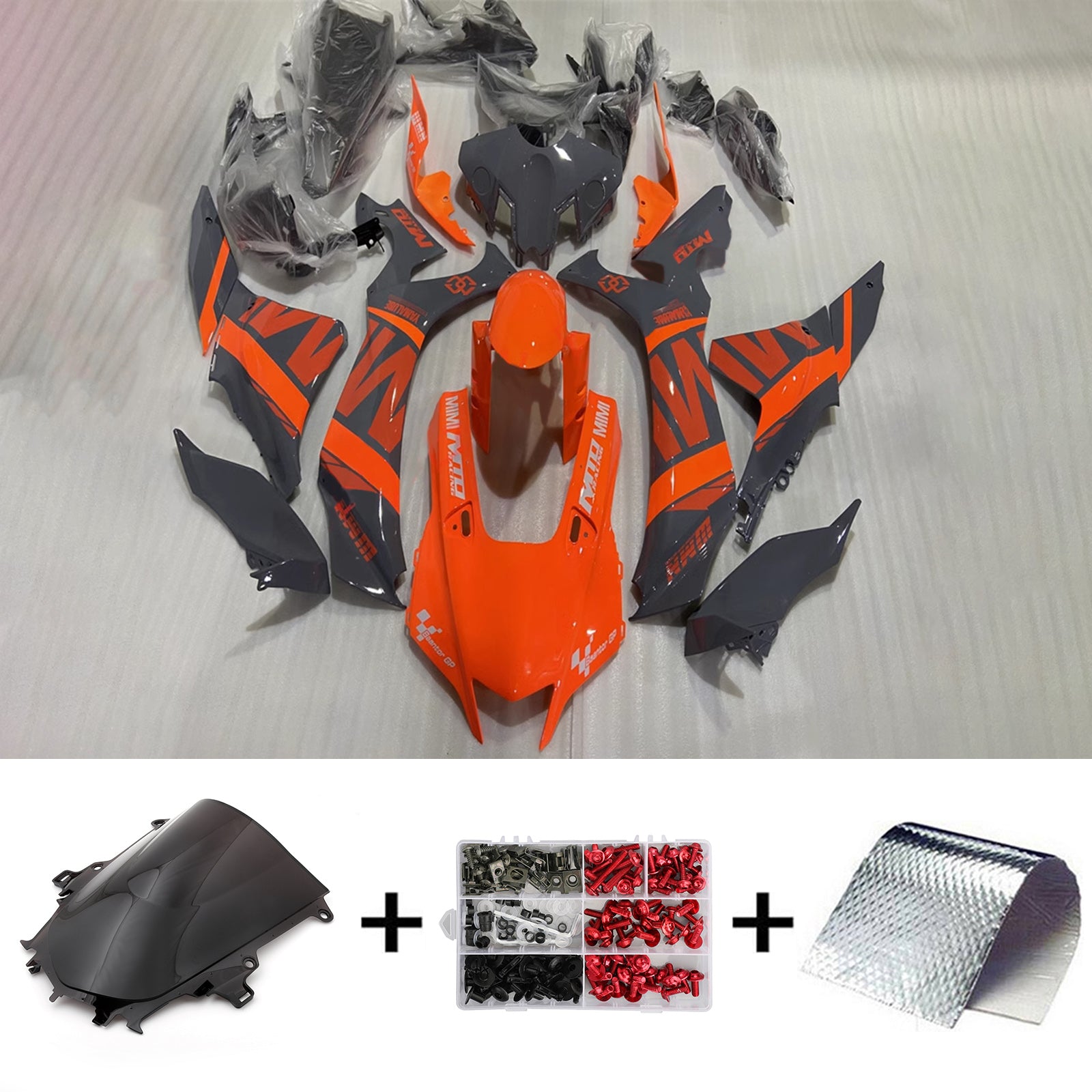 Amotopart 2020-2024 Yamaha YZF R1 Kit de carenado naranja y gris