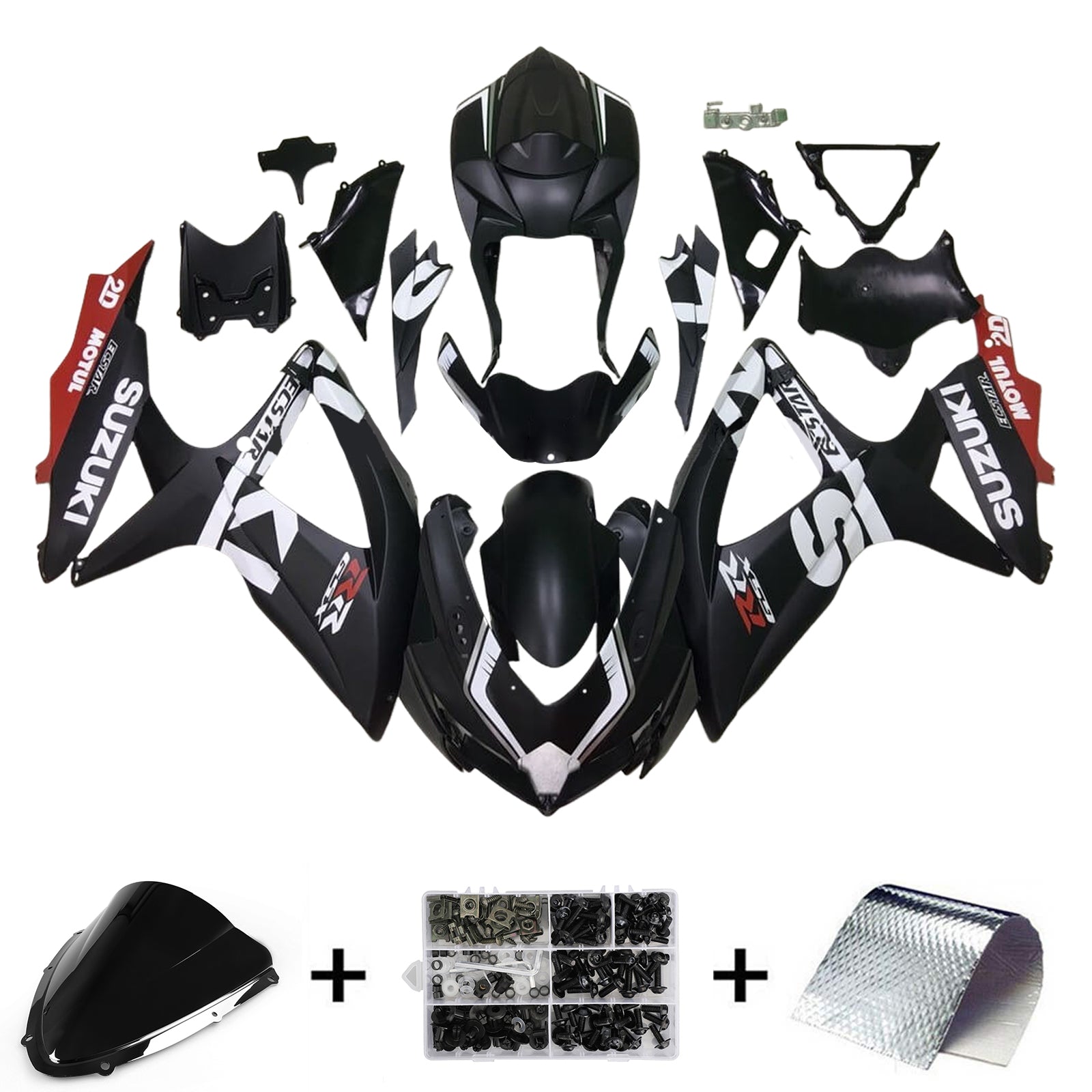 Amotopart 2008-2010 K8 GSXR 600/750 Suzuki Kit de carénage noir et rouge