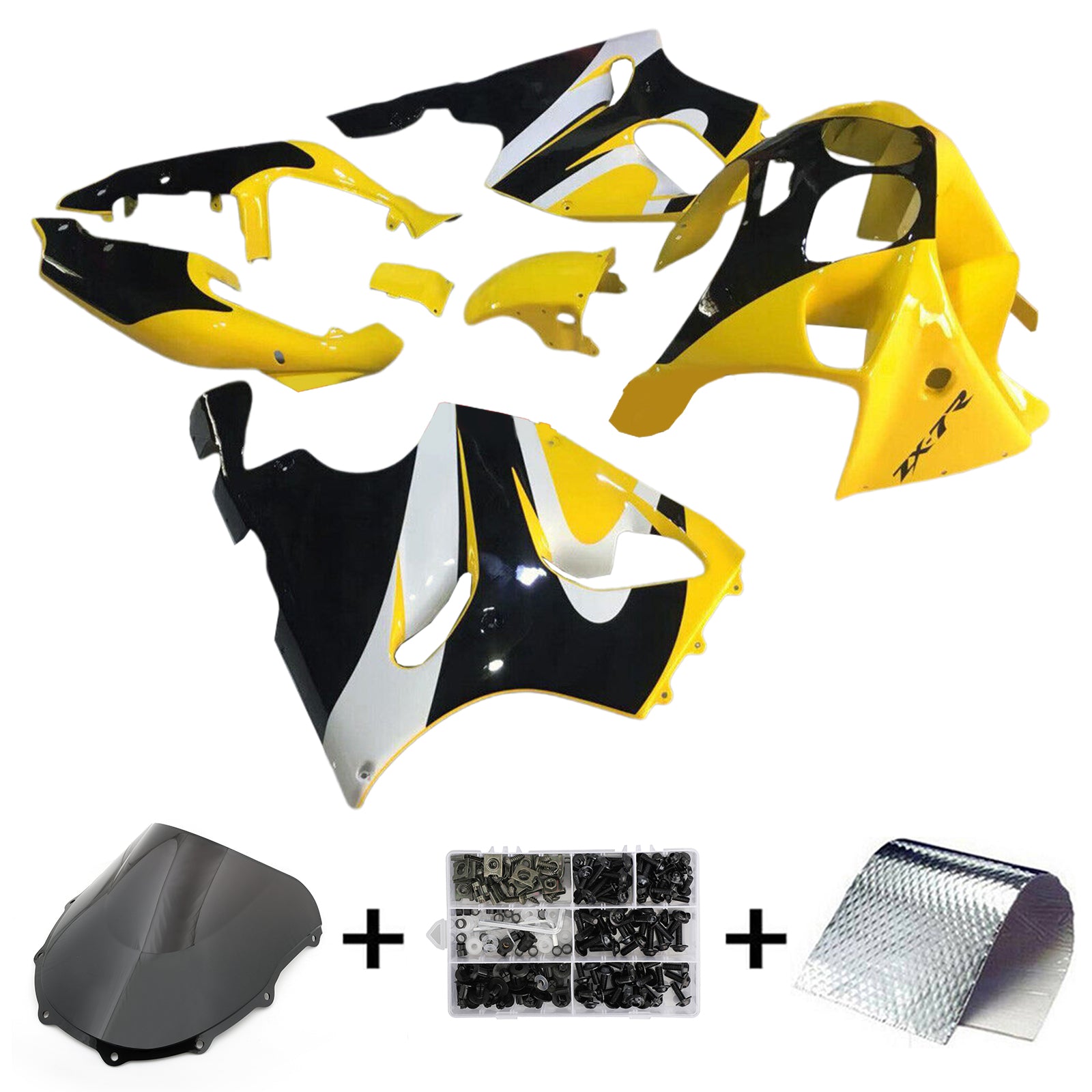 Amotopart 1996-2003 Kawasaki ZX7R Kit de carénage noir jaune