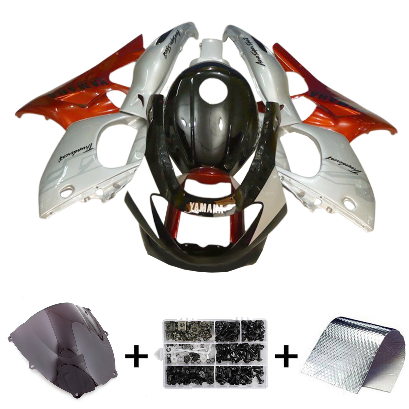 Amotopart Verkleidungssatz für Yamaha YZF 600R Thundercat, 1996–2007, Schwarz, Silber, Orange