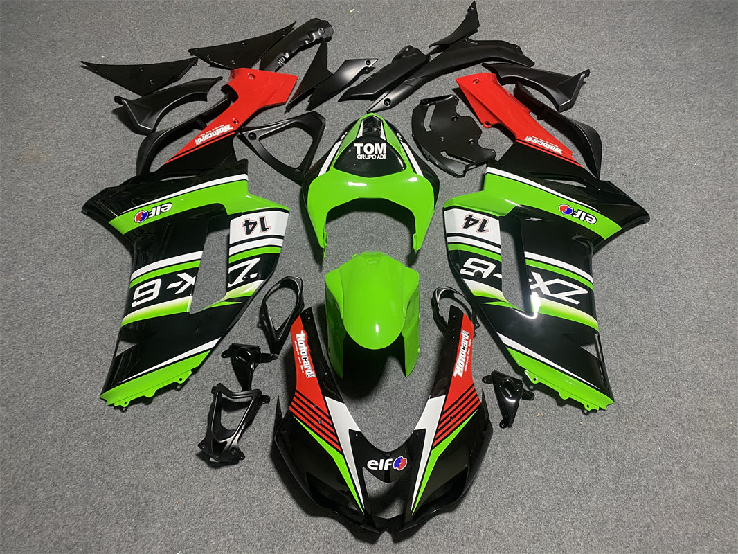 Amotopart Kawasaki ZX6R 636 2007-2008 Kit de carénage noir et vert