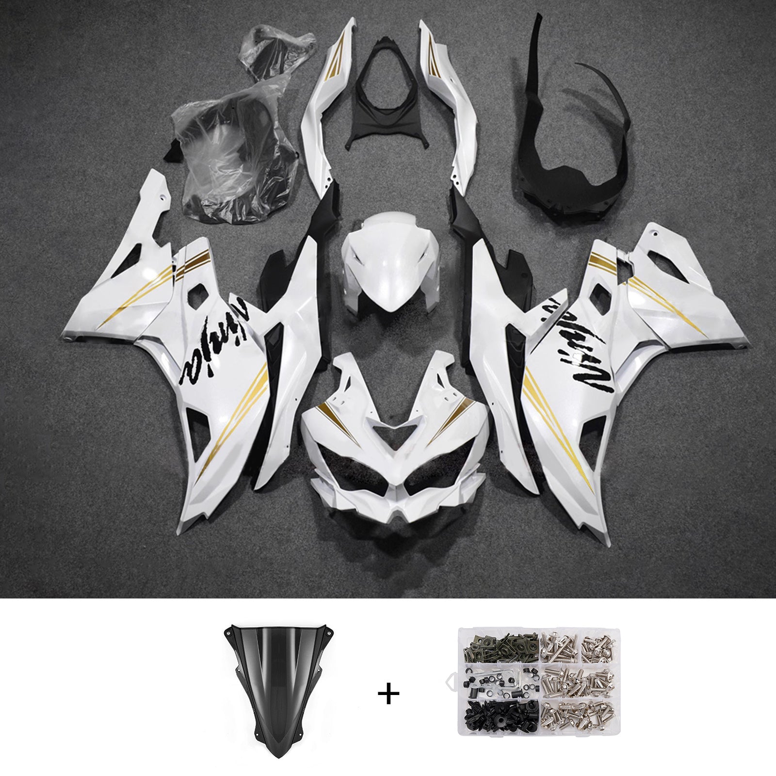 Amotopart 2019-2022 Kawasaki Ninja ZX-25R 2023-2025 Kawasaki Ninja ZX-4R/ZX-4RR White Fairing Kit