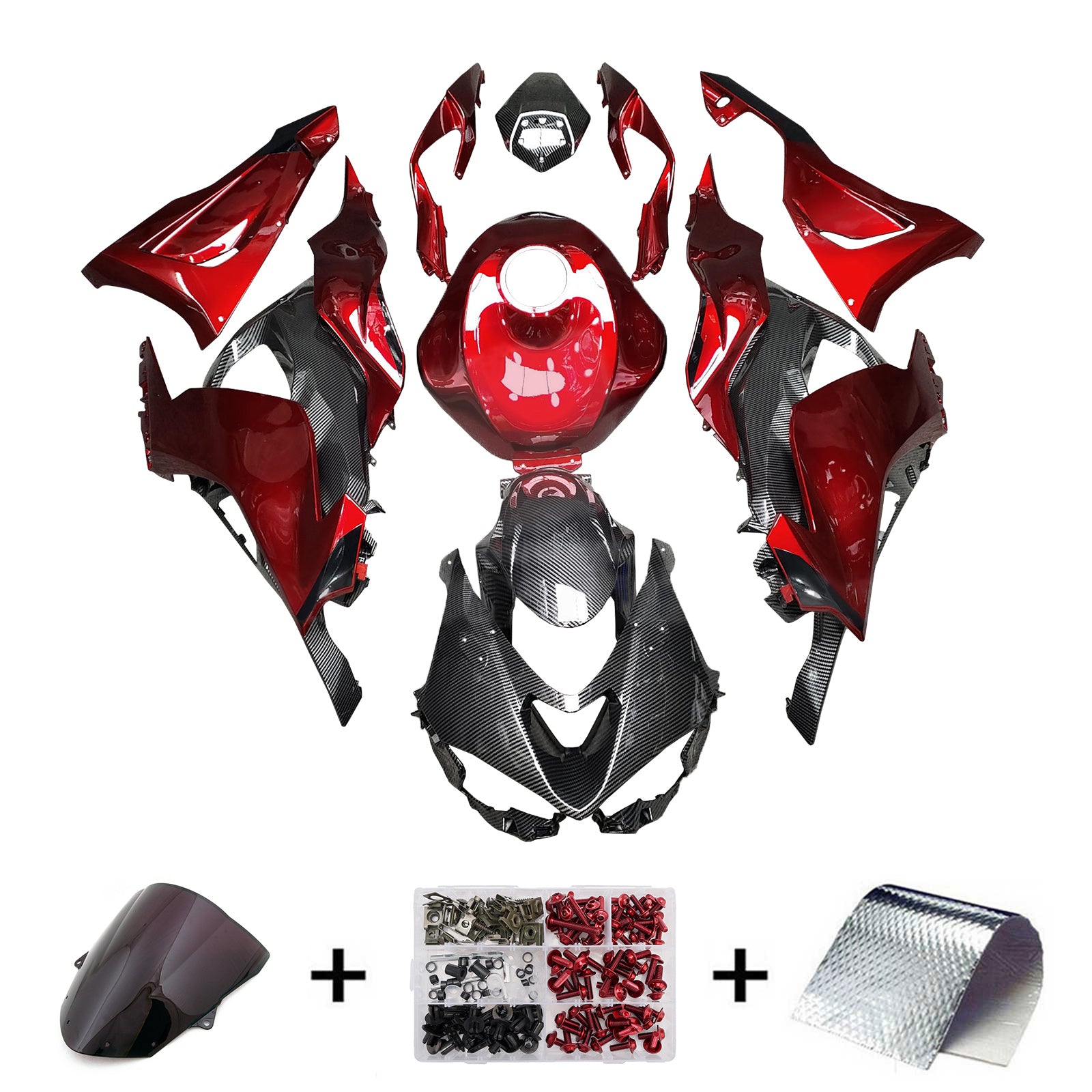 Amotopart 2024-2025 Kawasaki ZX-6R Red Carbon Fiber Pattern Fairing Kit