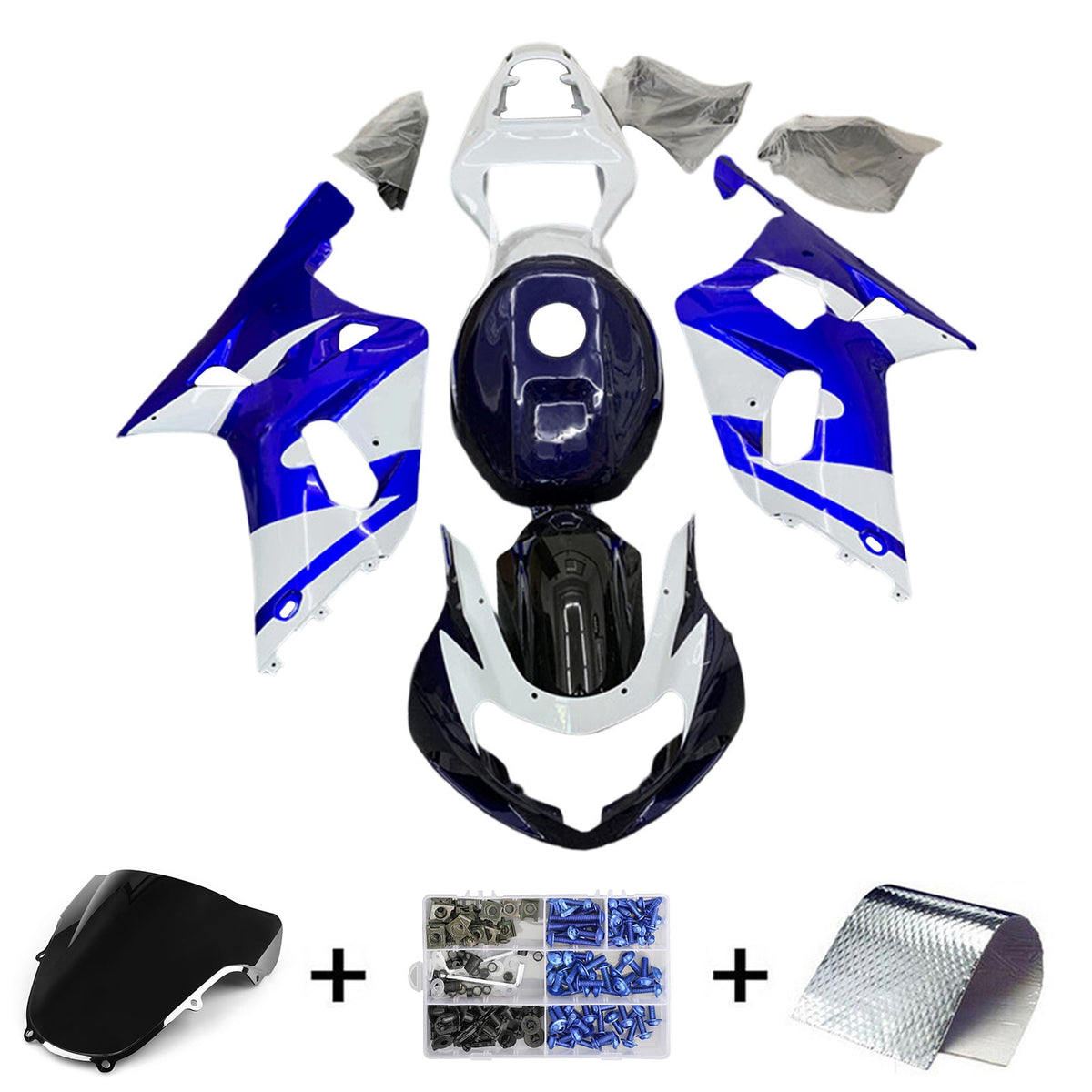 Amotopart Suzuki 01-03 GSXR600 & 00-03 GSXR750 Kit de carénage bleu blanc Style3