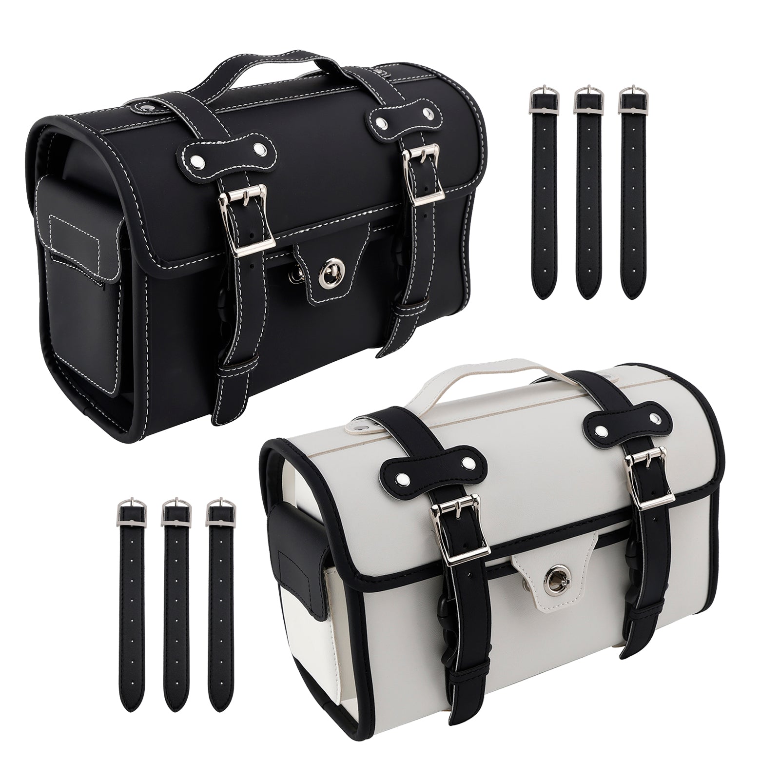 Motorbike Black Tail Bag Pu Side Saddlebag Pannier Luggage Pouch Storage