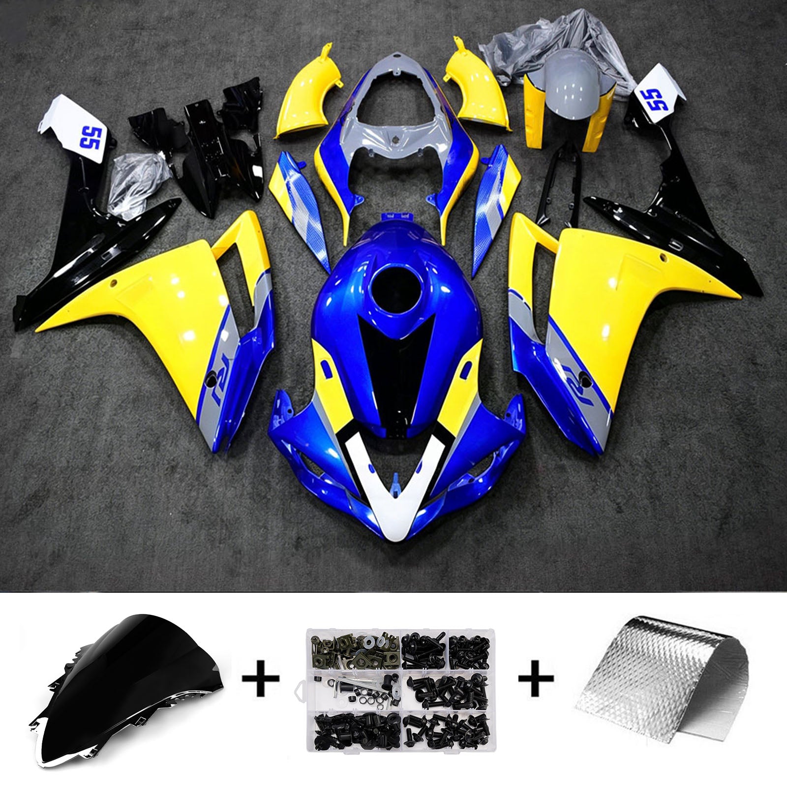 Amotopart 2007-2008 Yamaha YZF 1000 R1 Blue/Yellow Fairing Kit