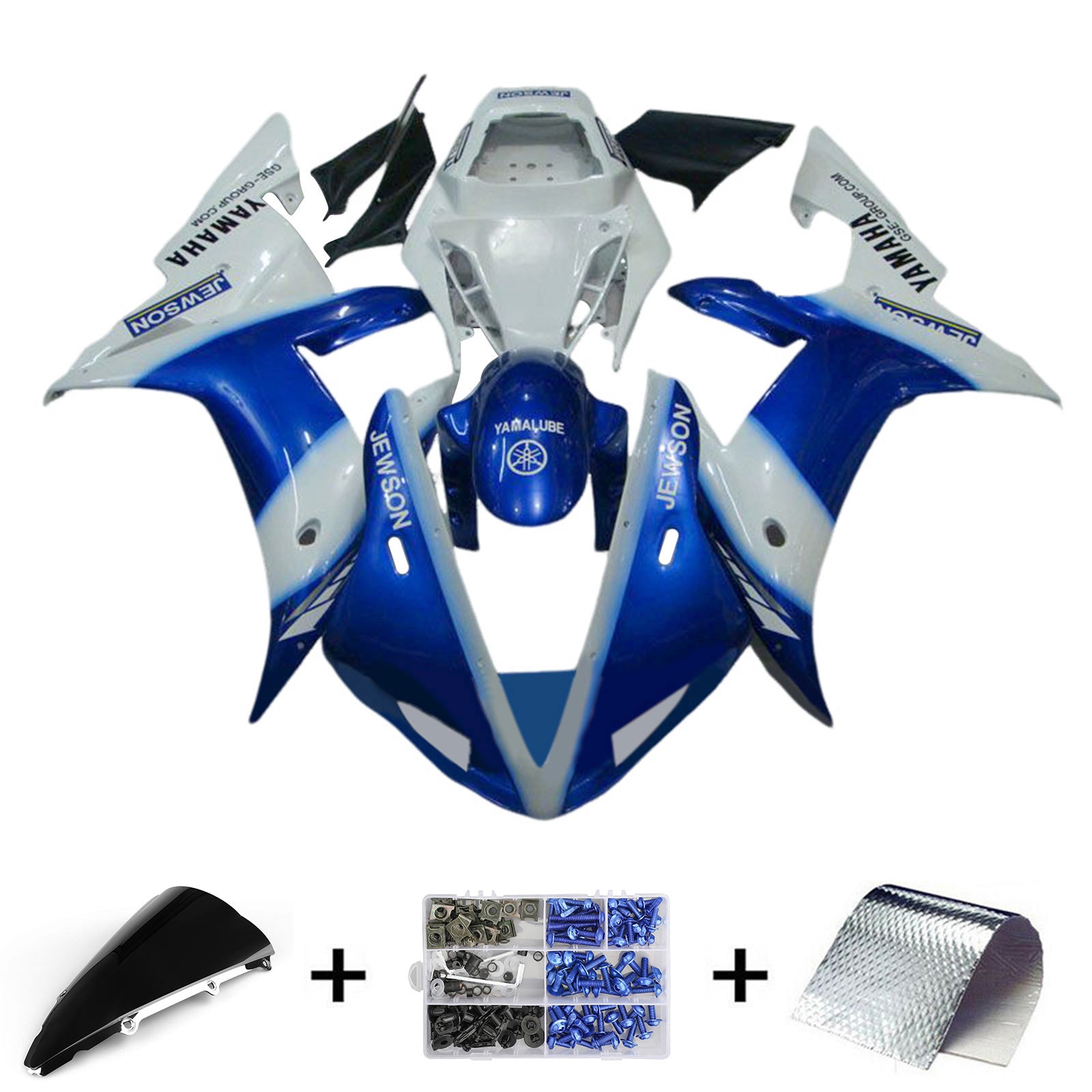 Amotopart 2002-2003 Yamaha YZF R1 Kit de carénage bleu blanc