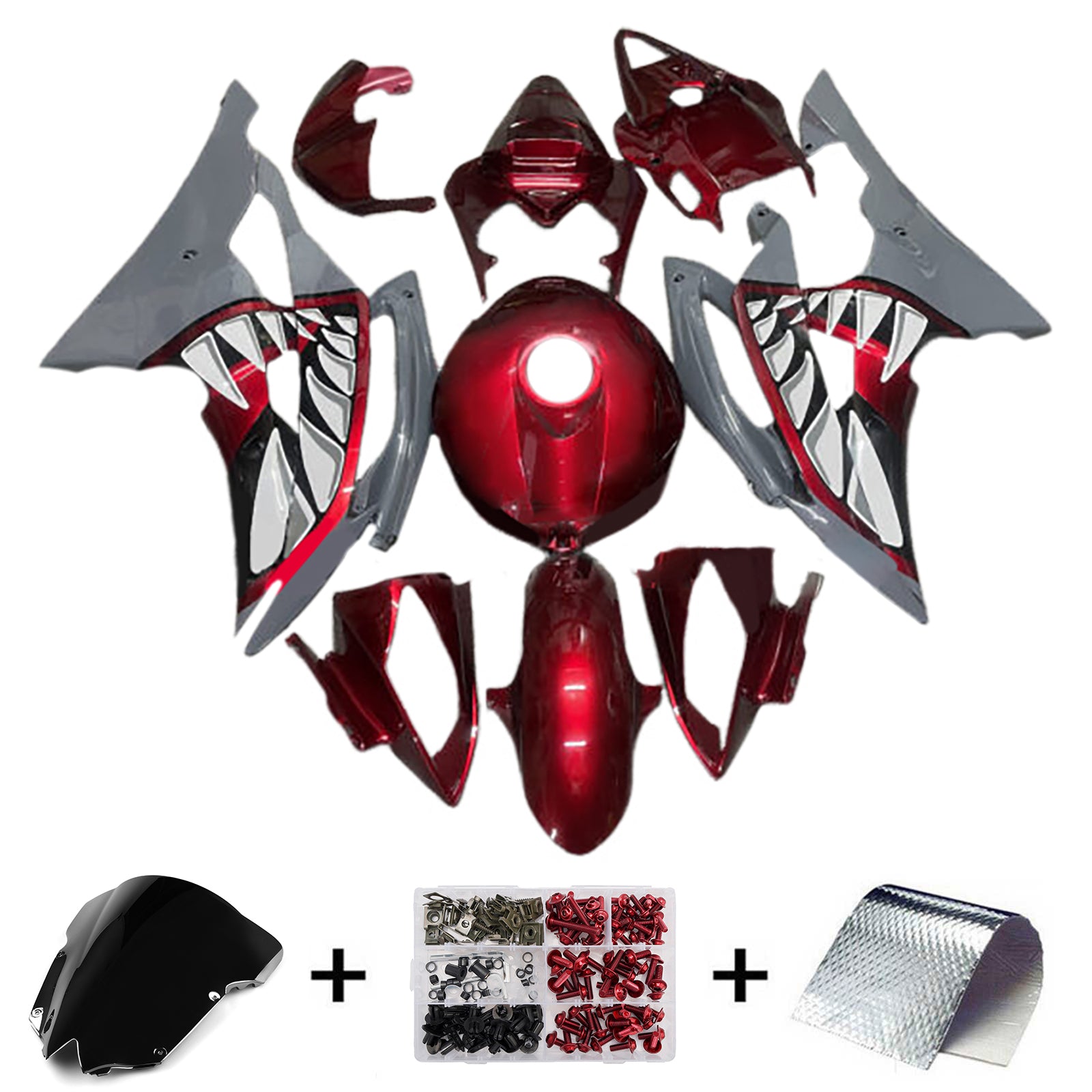 Amotopart 2008-2016 Yamaha YZF-R6 Red & Grey Fairing Kit