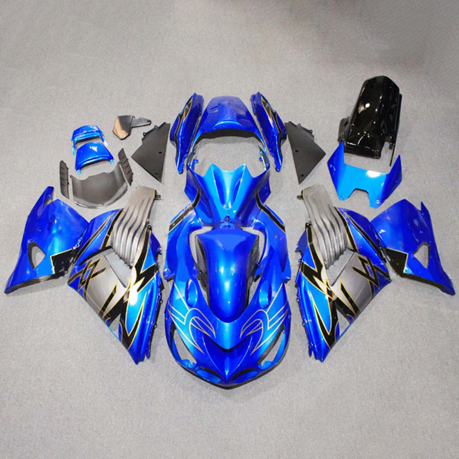 Amotopart 2006–2011 Kawasaki ZX14R Verkleidungsset in Blau und Grau