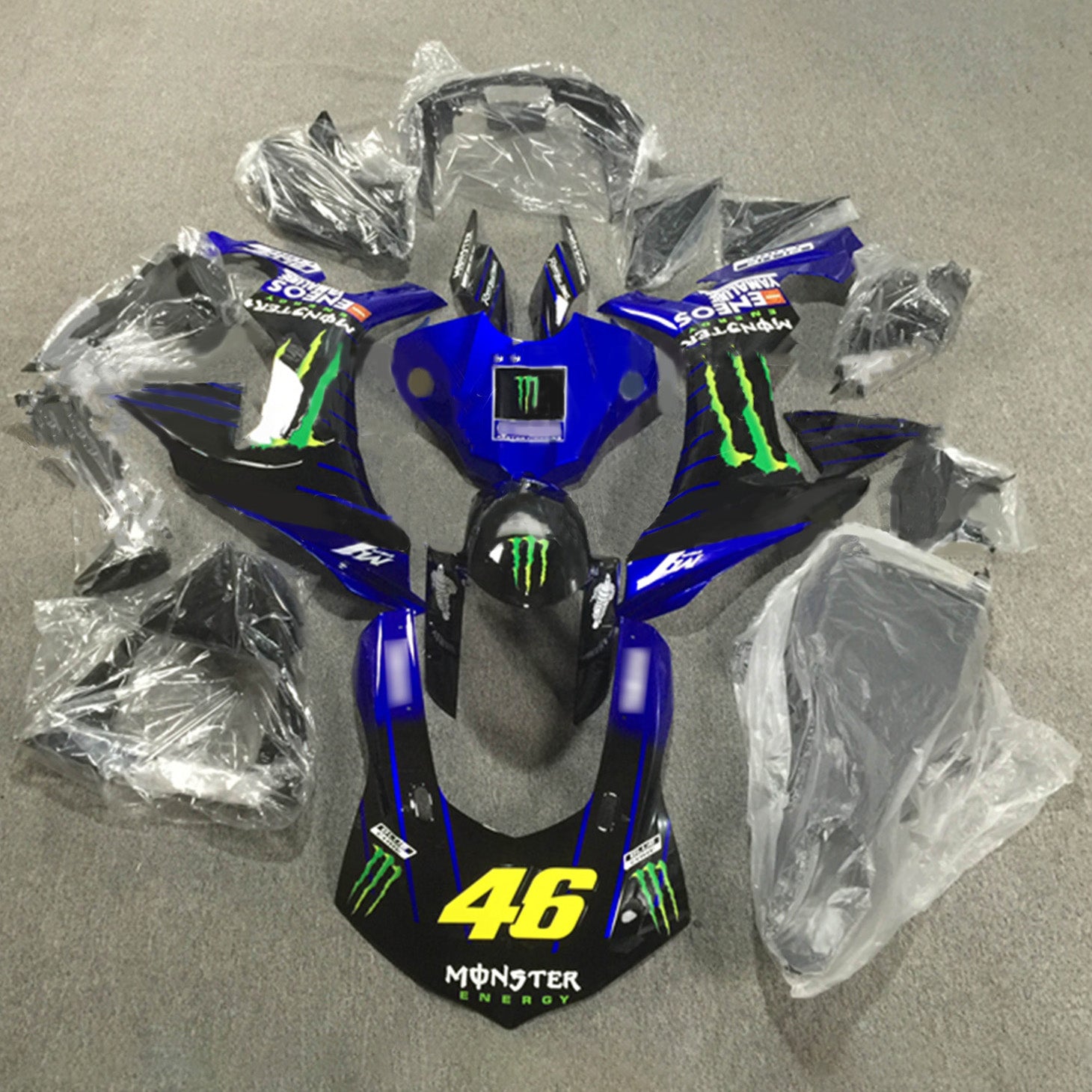 Amotopart Yamaha YZF 1000 R1 2015-2019 Monster Azul y Negro Estilo 1 Kit de carenado