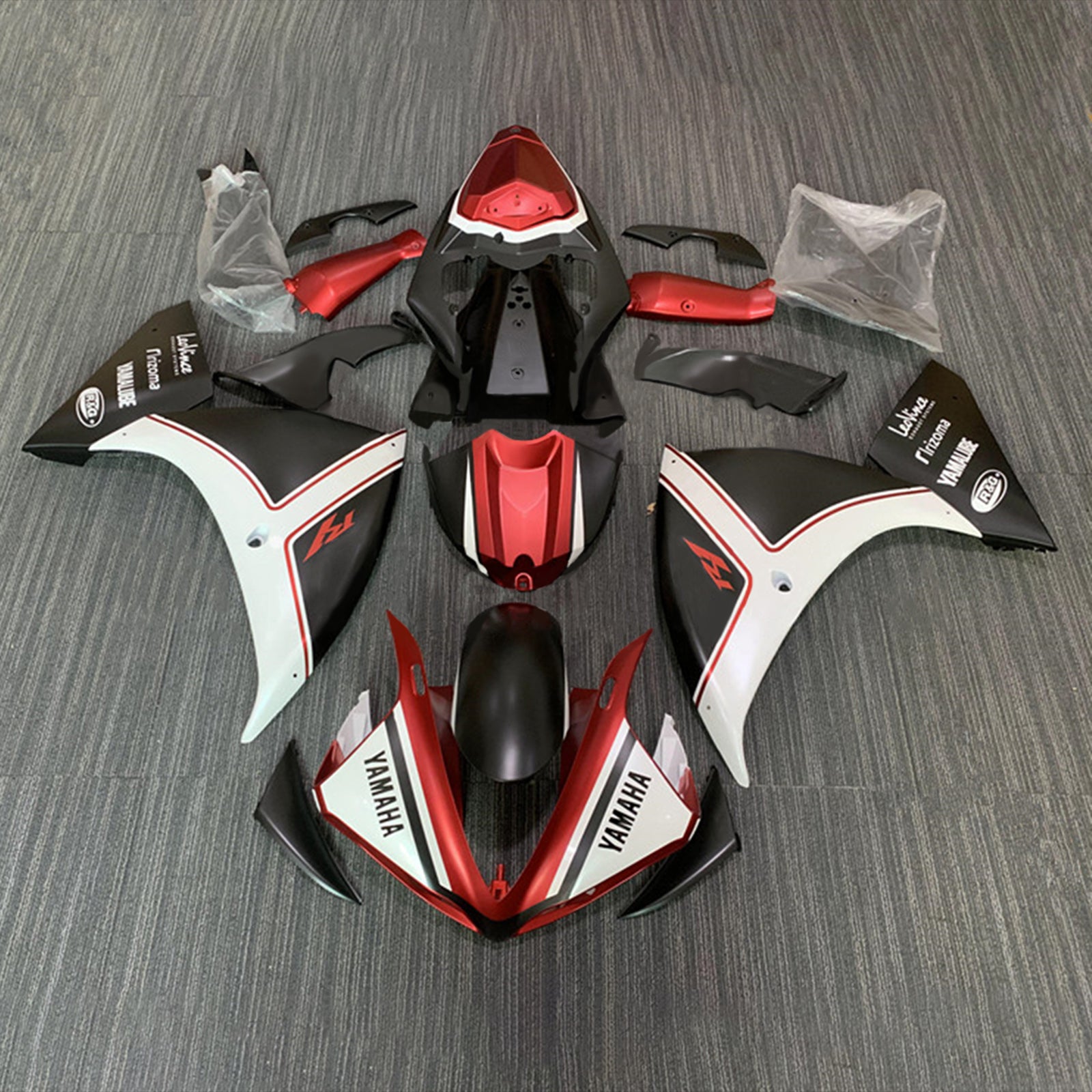 Amotopart 2012–2014 Yamaha YZF 1000 R1 Mattschwarz Weiß Rot Verkleidungsset