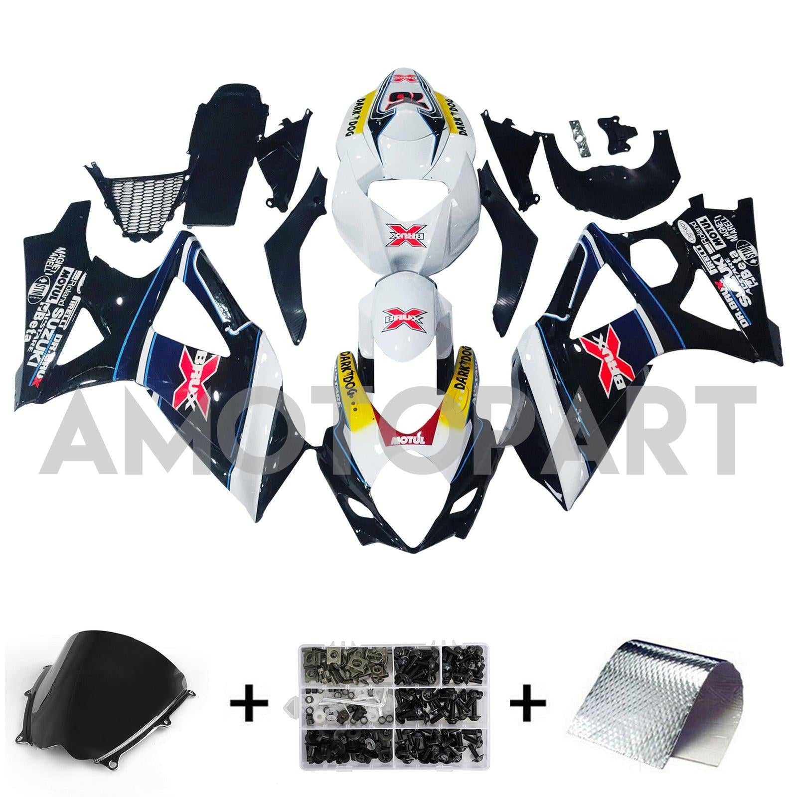 Amotopart 2007-2008 Suzuki GSXR1000 Black White Yellow Fearing Kit