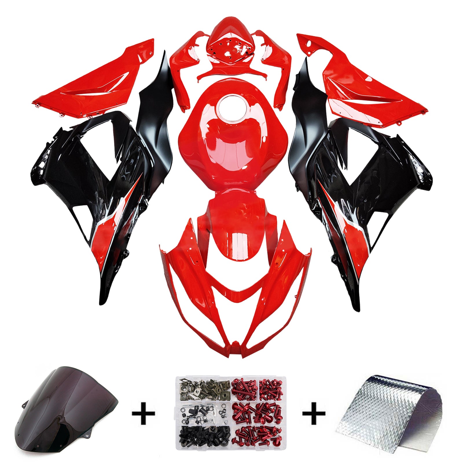 Amotopart 2013-2018 Kawasaki ZX6R 636 Black Red Fairing Kit